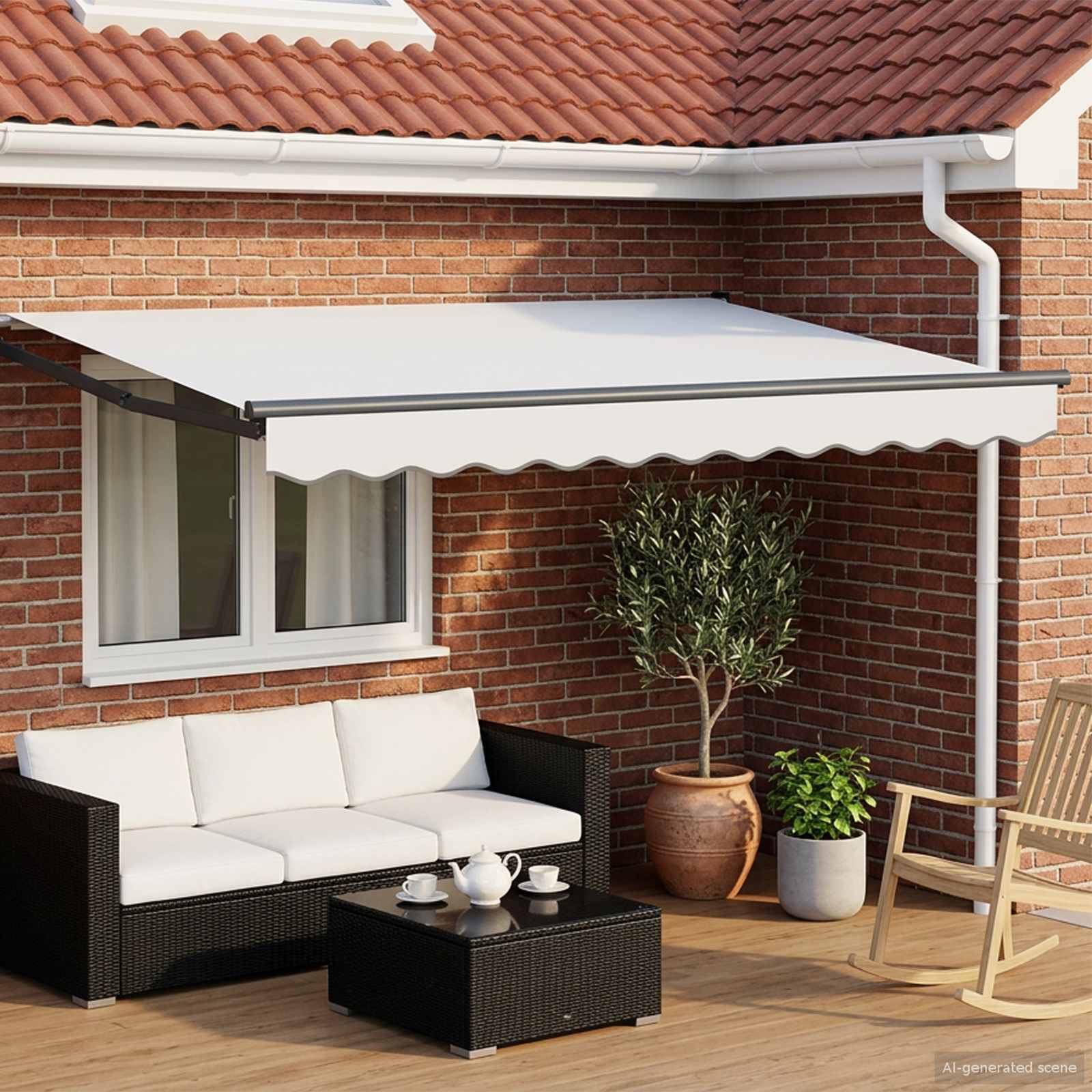 Einziehbare Markise Weiß 3,5 x 2 m 100% Polyester und Aluminium