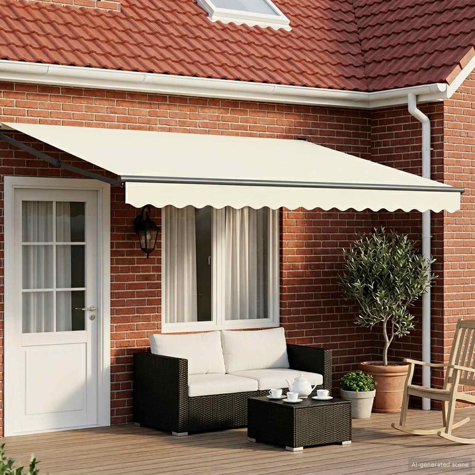 Einziehbare Markise Creme 4 x 2 m 100% Polyester und Aluminium