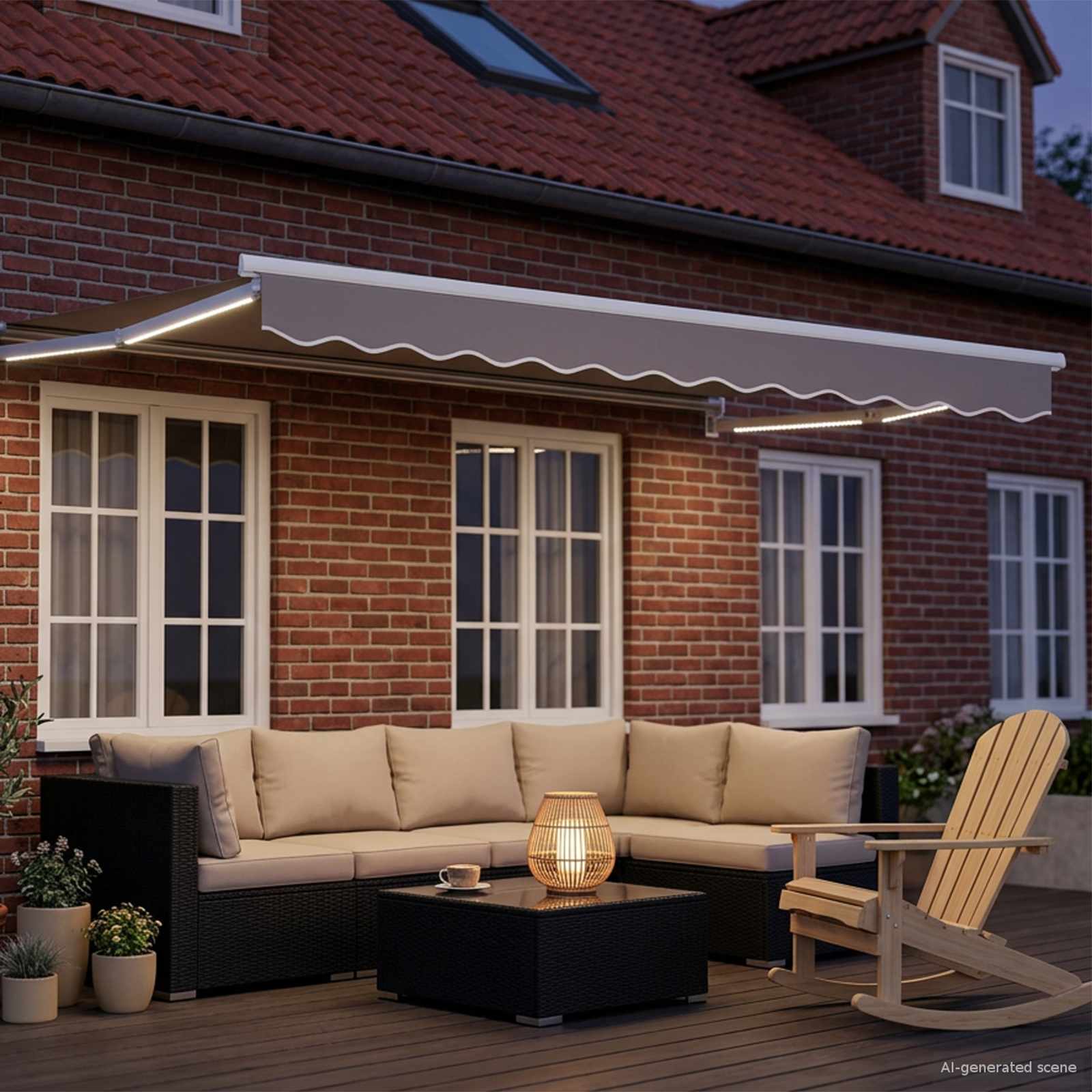 Manuelle Gelenkarmmarkise mit LEDs Hellgrau und Weiß 2,5 x 2 m