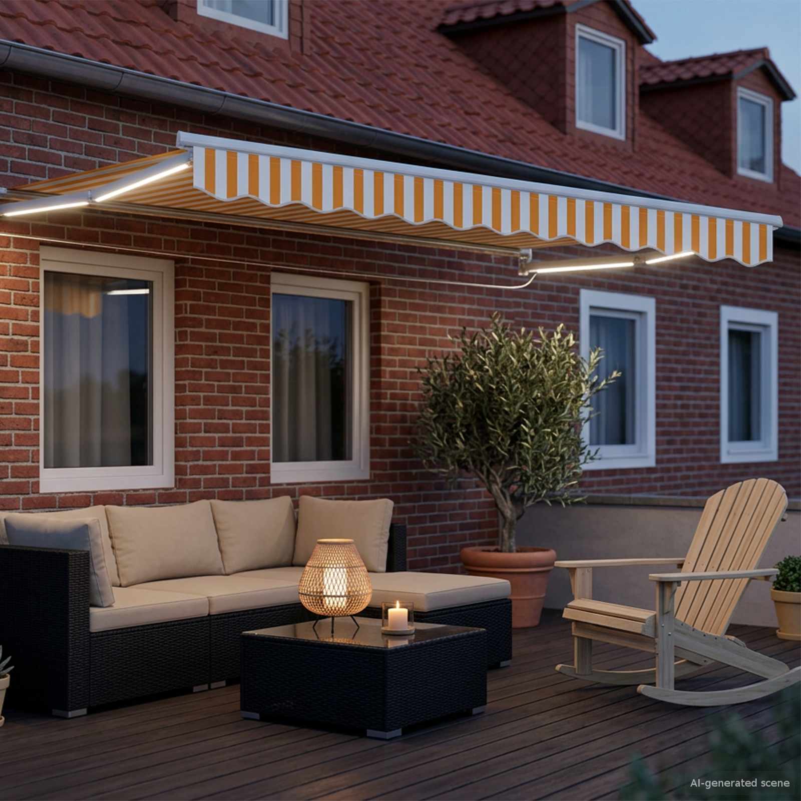Manuelle Gelenkarmmarkise mit LEDs Orange und Weiß 3,5 x 2,5 m