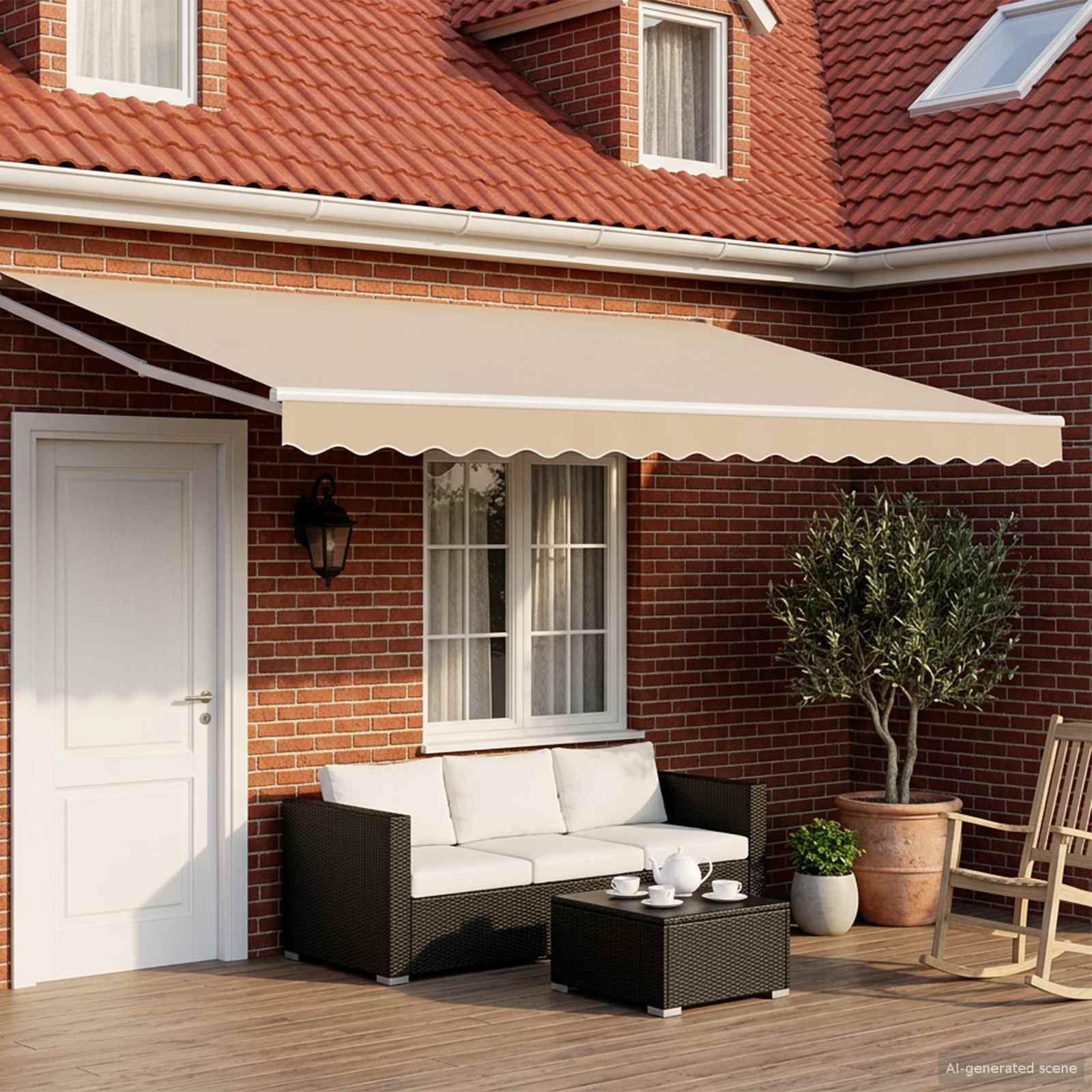 Manuelle Gelenkarmmarkise mit LEDs Beige und Weiß 4 x 3 m