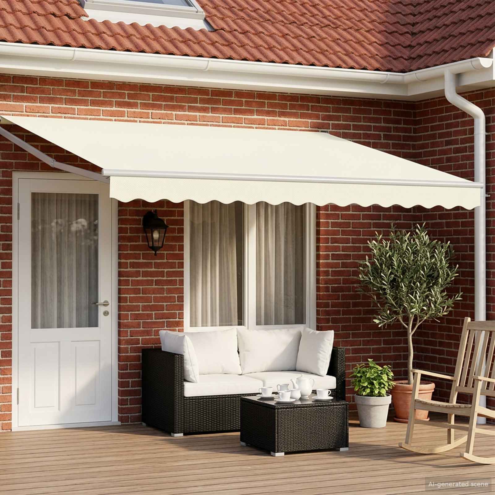 Manuelle Gelenkarmmarkise mit LEDs Creme und Weiß 4,5 × 3 m