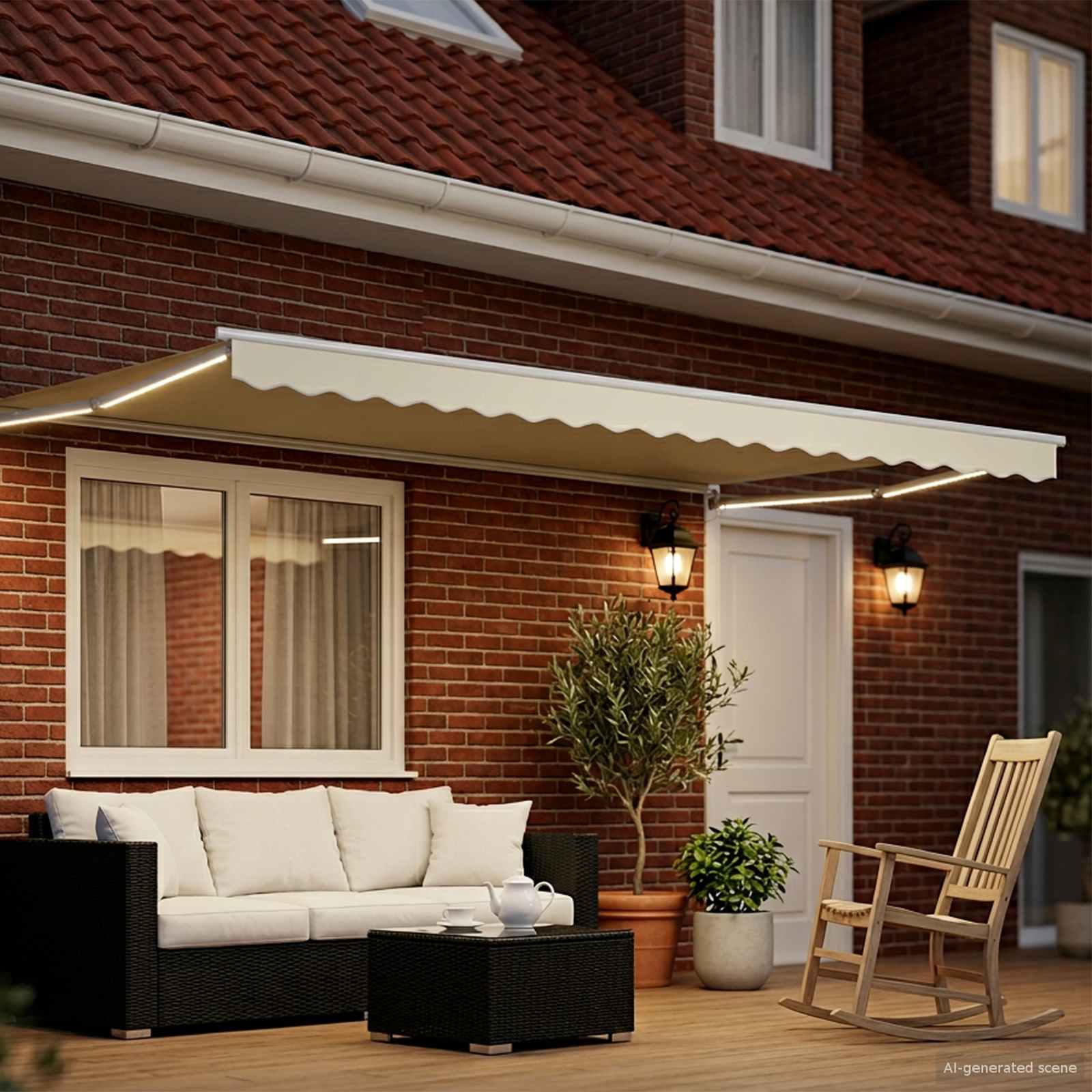Manuelle Gelenkarmmarkise mit LEDs Creme und Weiß 4,5 × 3 m