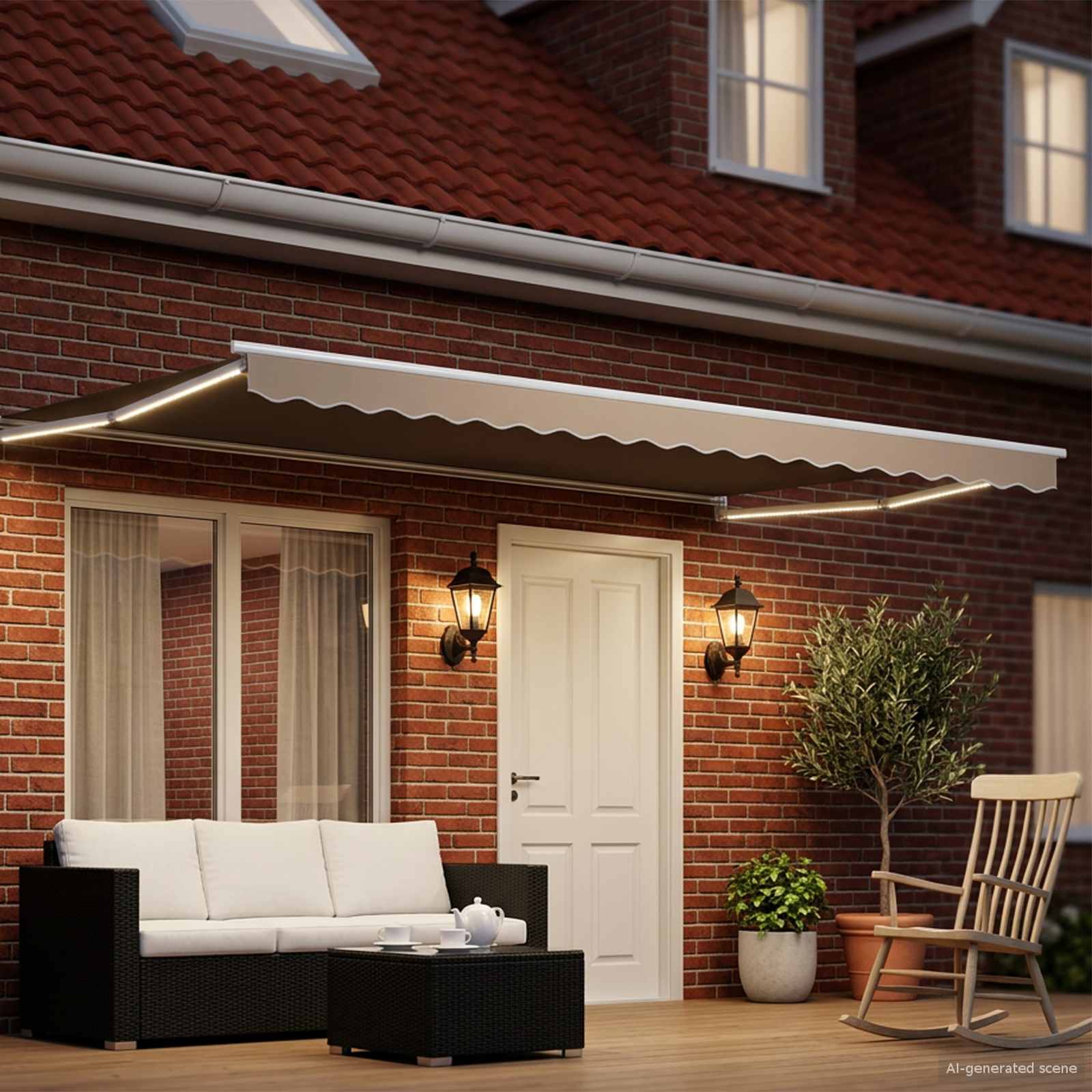 Manuelle Gelenkarmmarkise mit LEDs Beige und Weiß 5 x 3 m