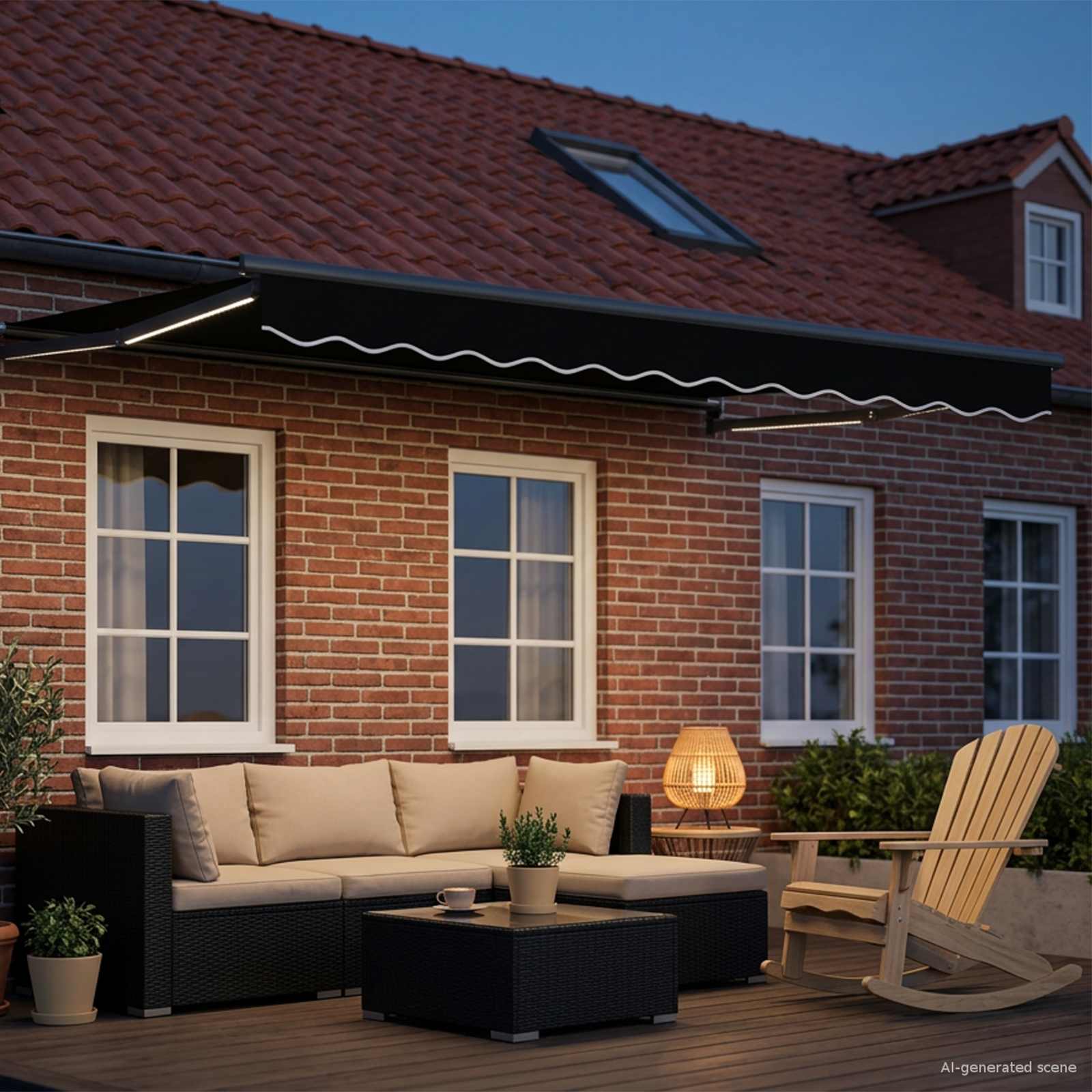 Manuelle Gelenkarmmarkise mit LEDs 3 x 2,5 m