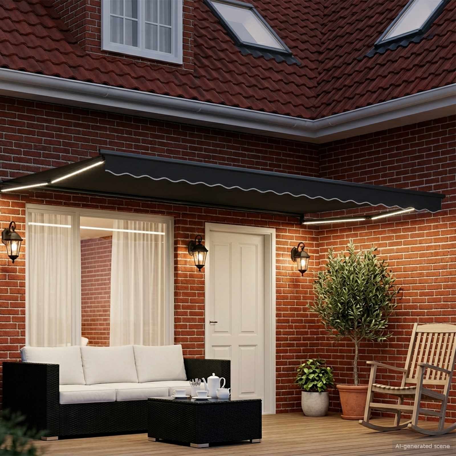 Manuelle Gelenkarmmarkise mit LEDs Anthrazit 4 x 3 m