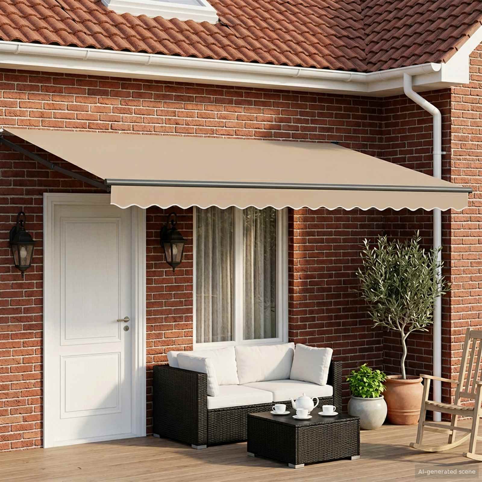 Manuelle Gelenkarmmarkise mit LEDs Beige und Anthrazit 5 x 3 m