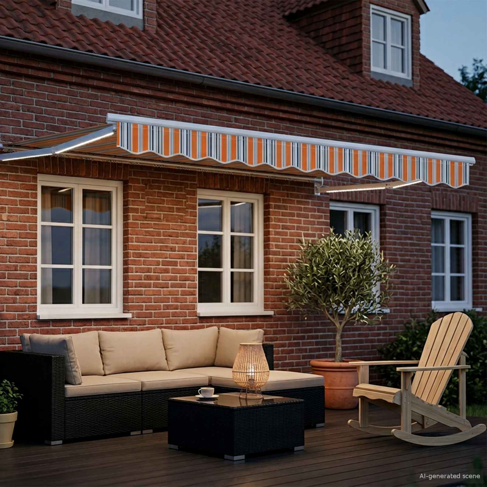 Elektrische ausziehbare Markise Blau und Orange 3 x 2,5 m