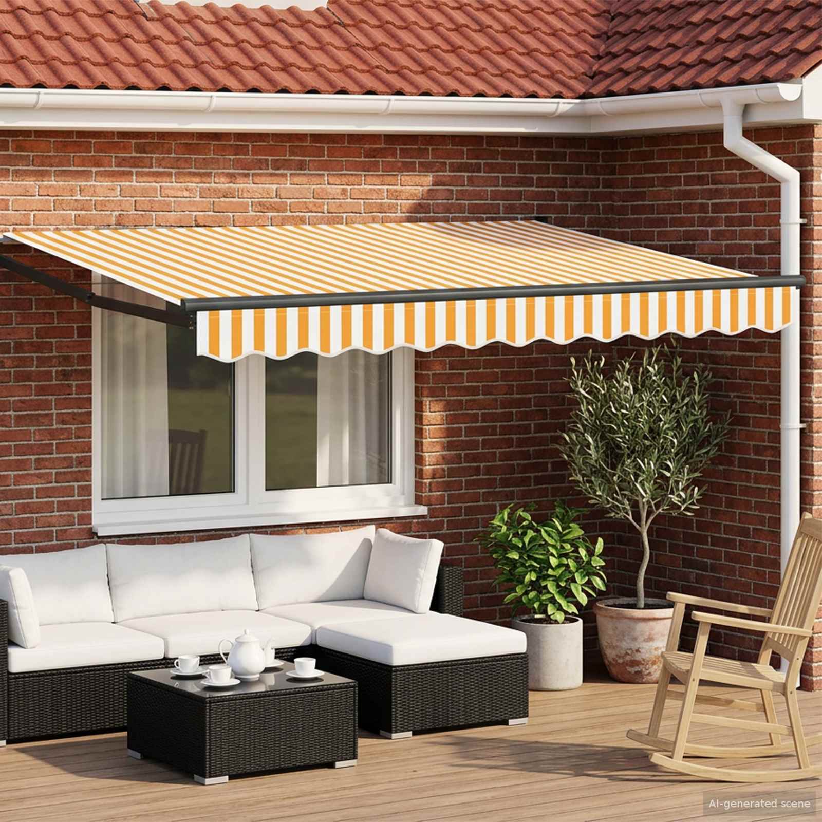 Elektrische ausziehbare Markise Orange und Weiß 3,5 x 2,5 m