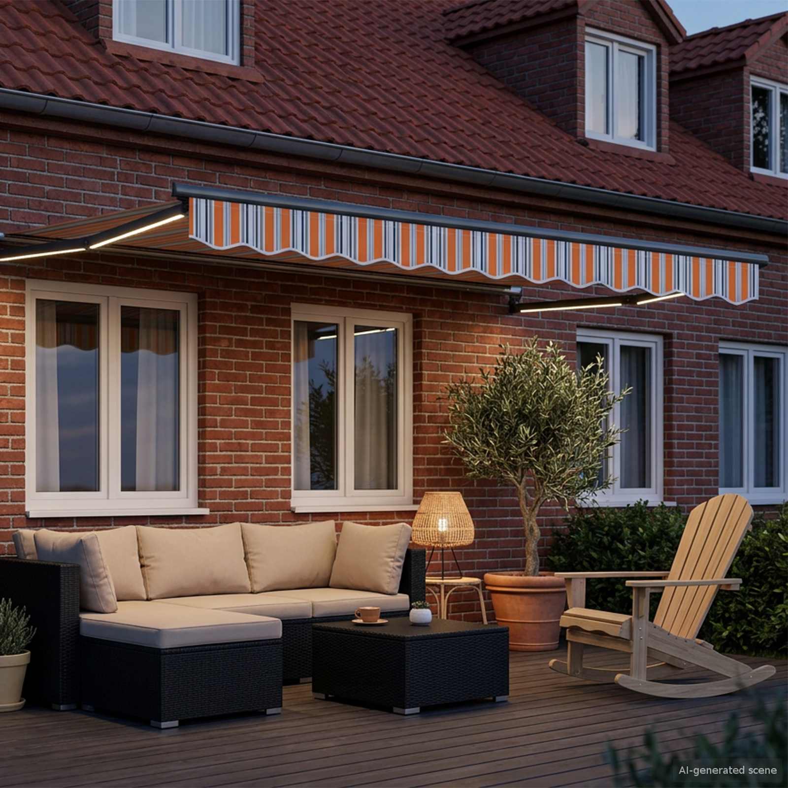 Elektrische ausziehbare Markise Blau und Orange 3,5 x 2,5 m