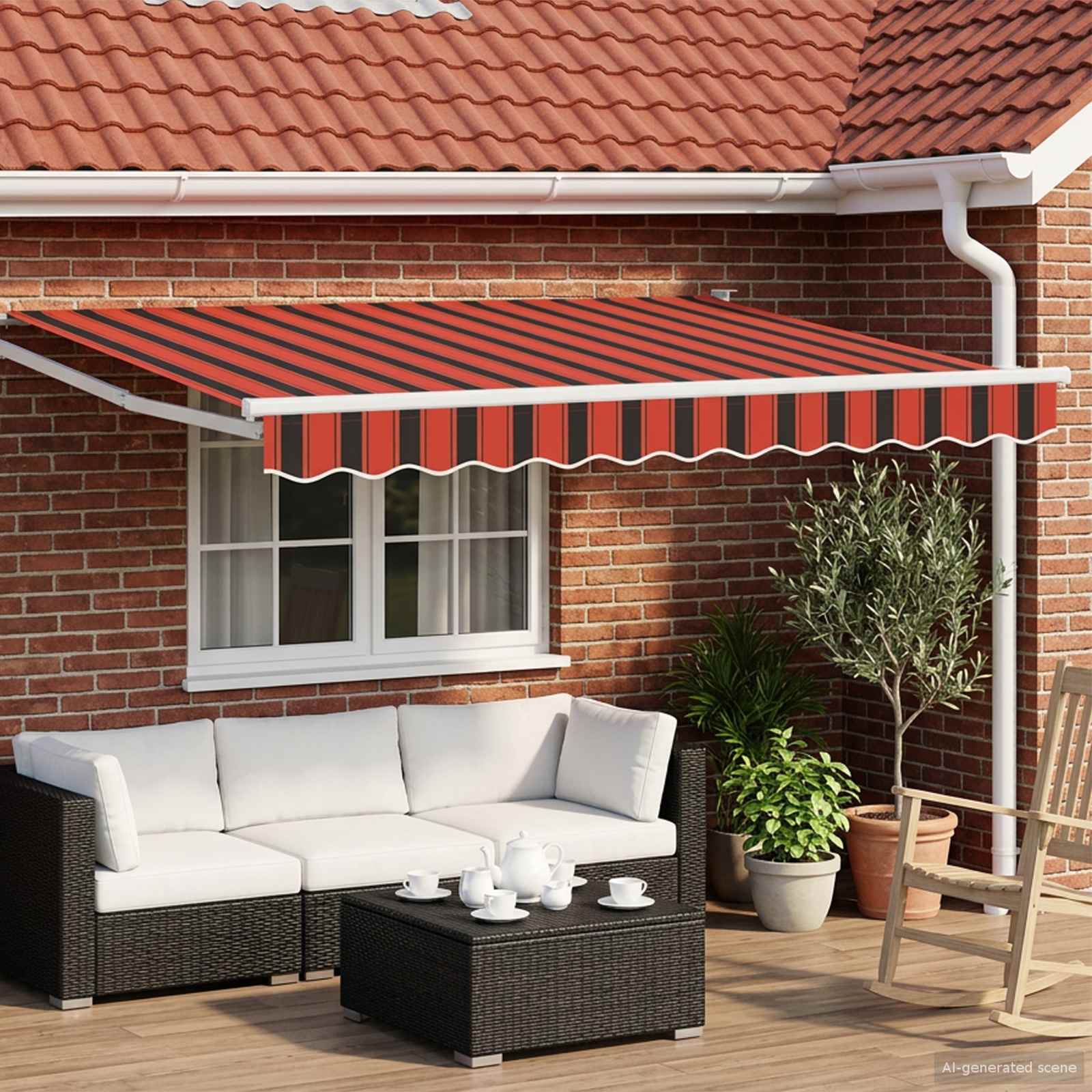 Elektrische ausziehbare Markise Orange, Braun, Weiß 3,5 x 2,5 m