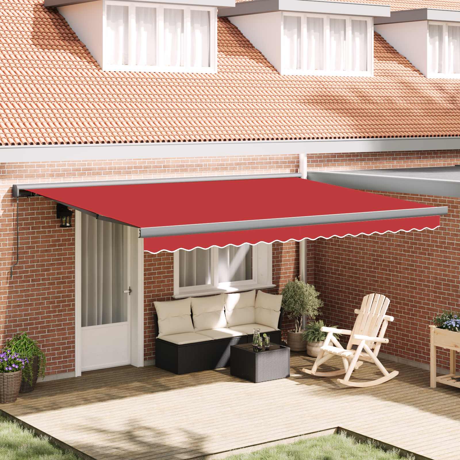Einziehbare Markise Rot 4 x 3 m Leinen und Aluminium