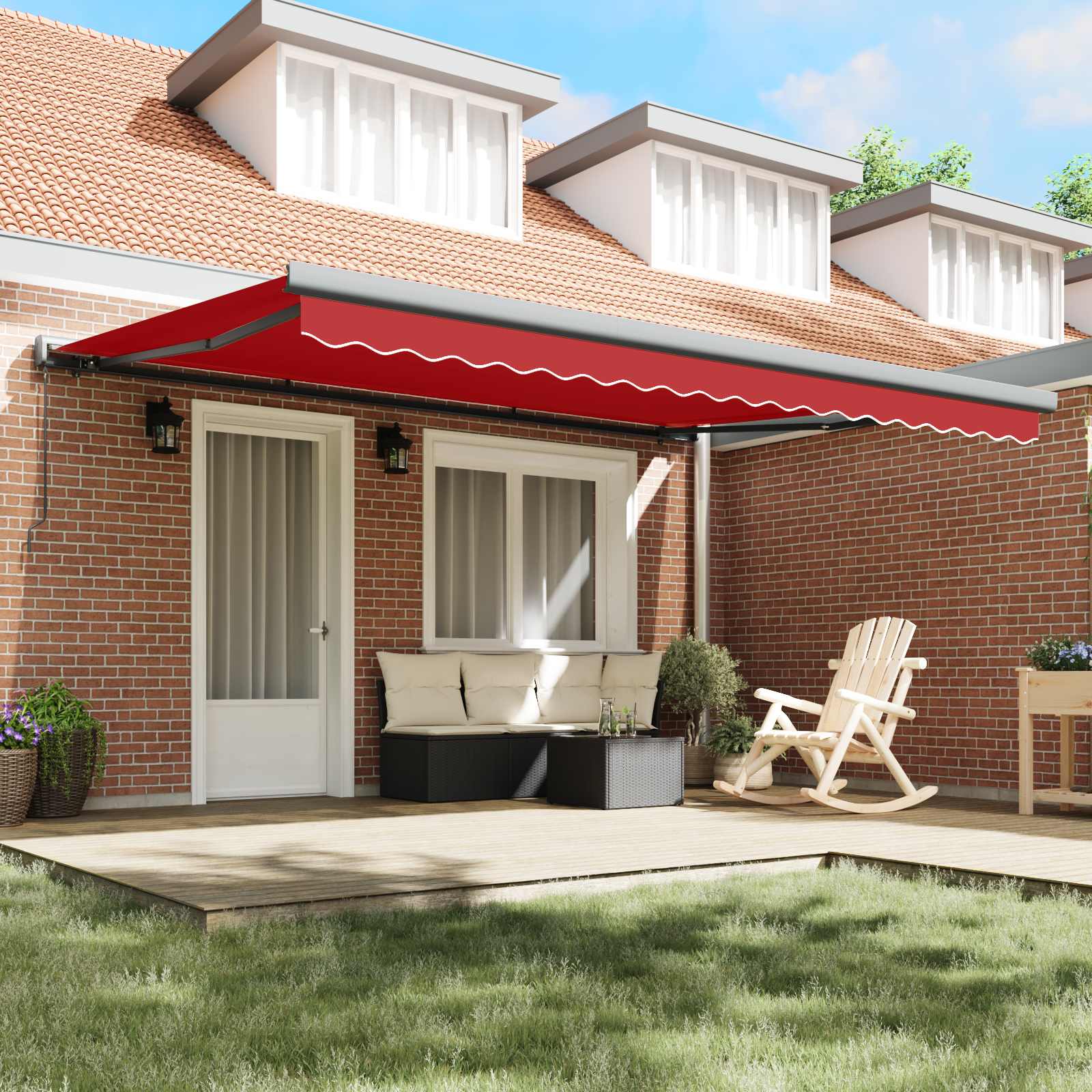 Einziehbare Markise Rot 4 x 3 m Leinen und Aluminium