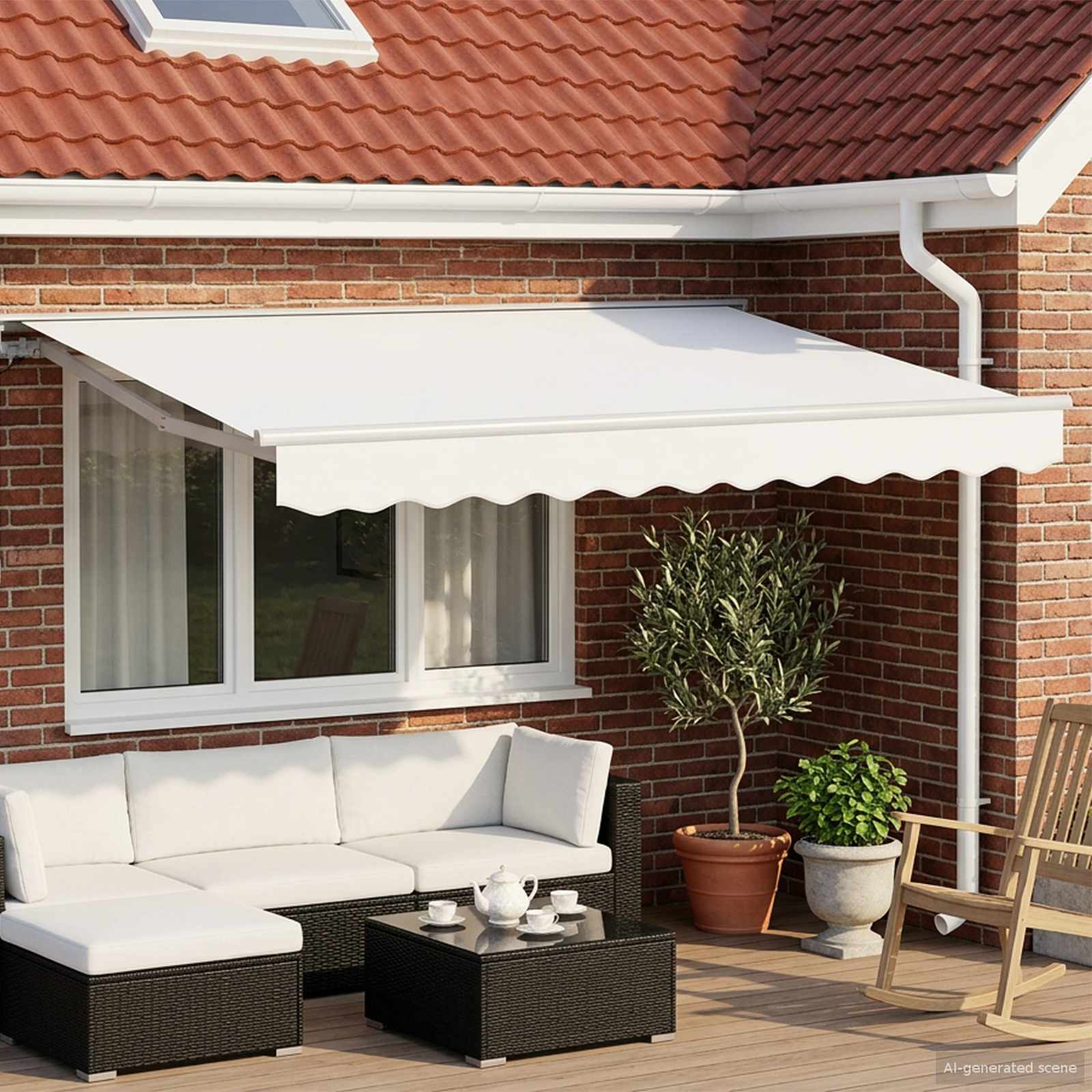 Manuell einziehbare Markise Weiß 3,5 x 2,5 m
