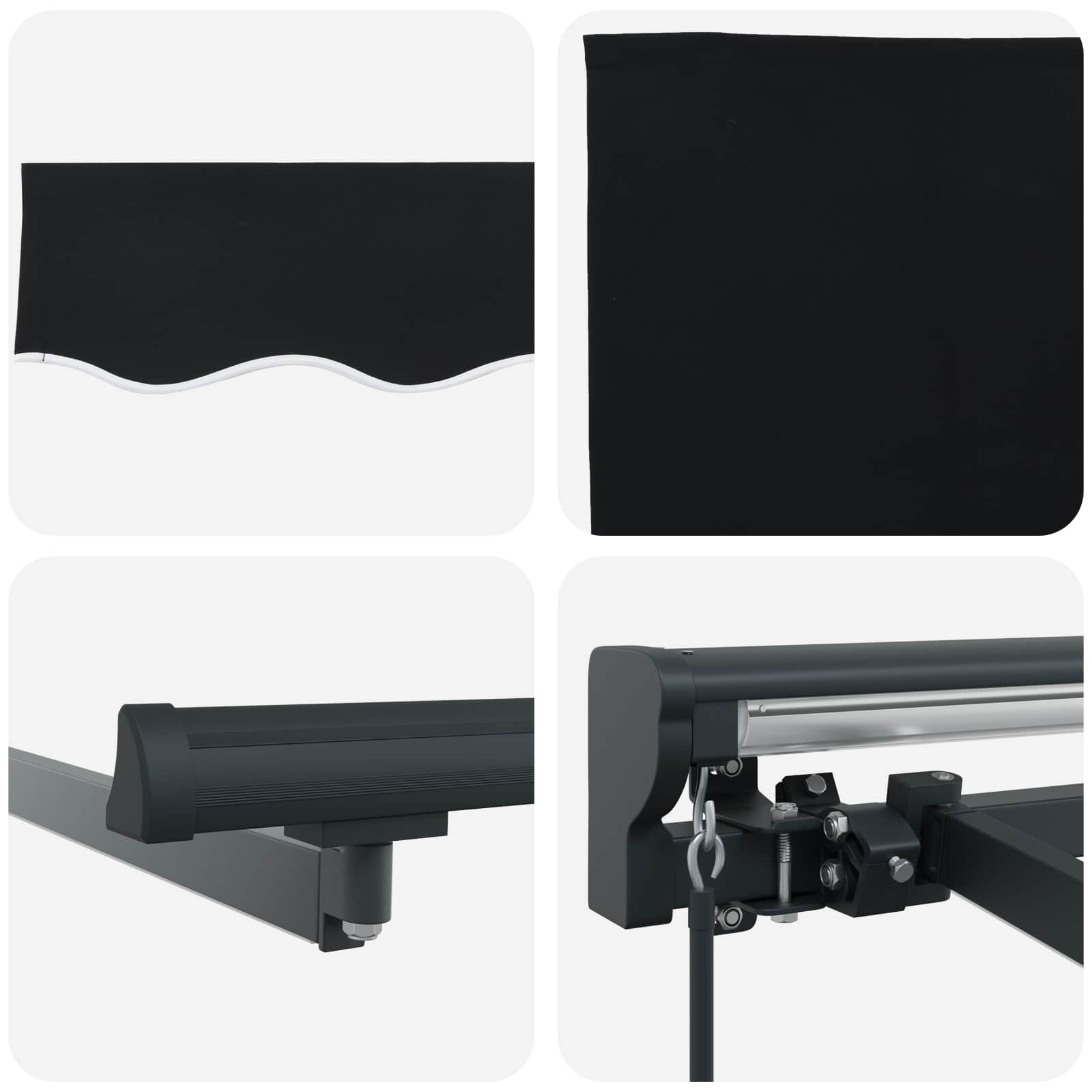 Manueller Markisenrahmen mit LEDs Schwarz und Anthrazit 4 x 3 m