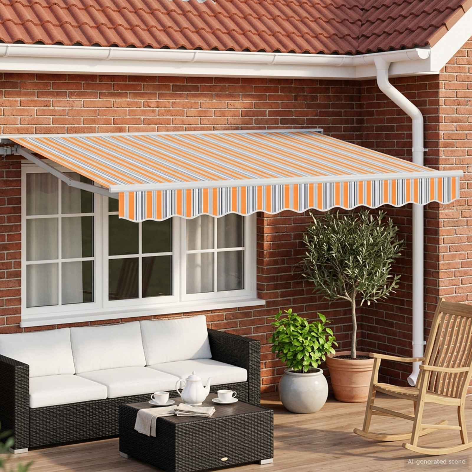 Elektrische ausziehbare Markise Blau, Orange, Weiß 3,5 x 2,5 m
