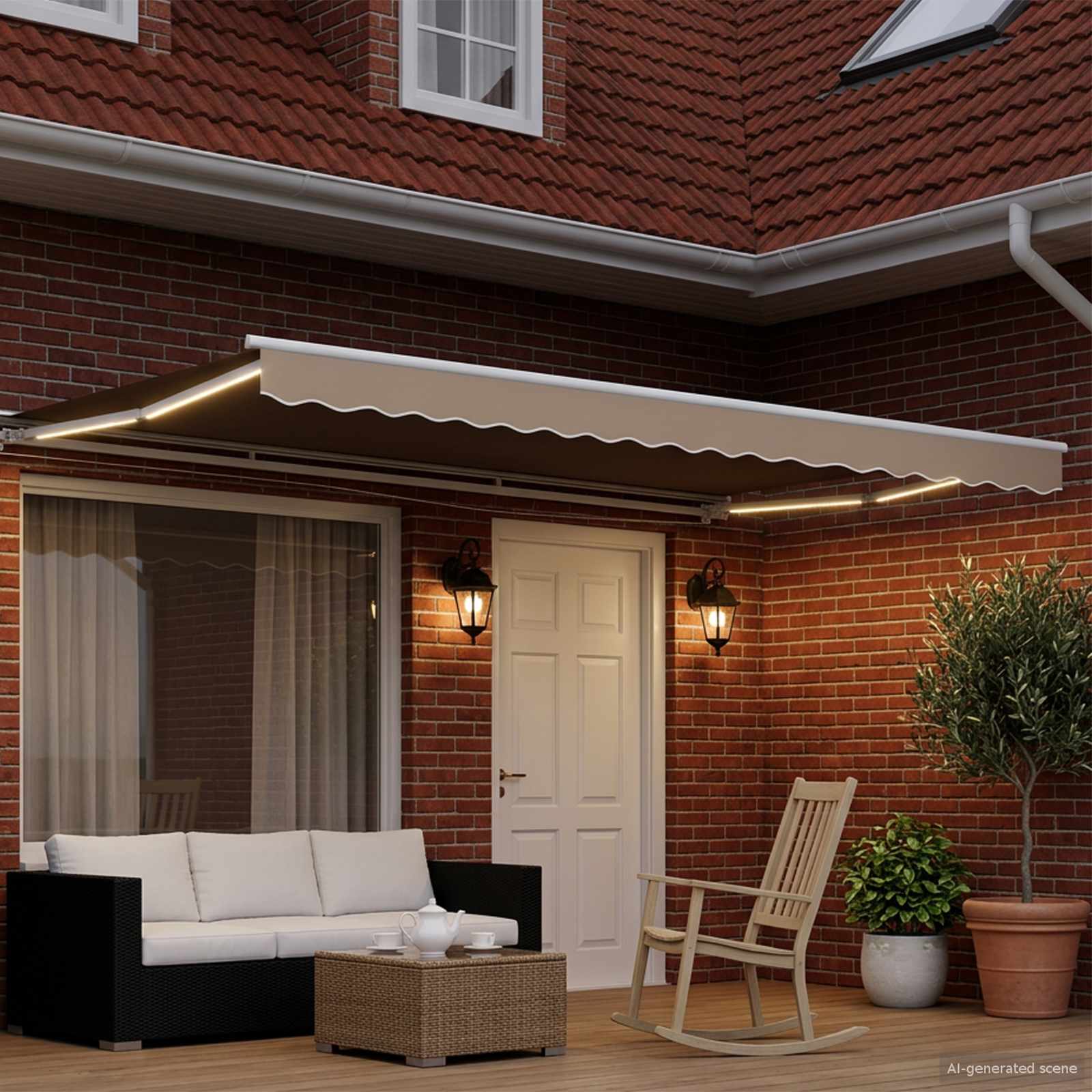 Elektrische ausziehbare Markise Beige und Weiß 4,5 × 3 m