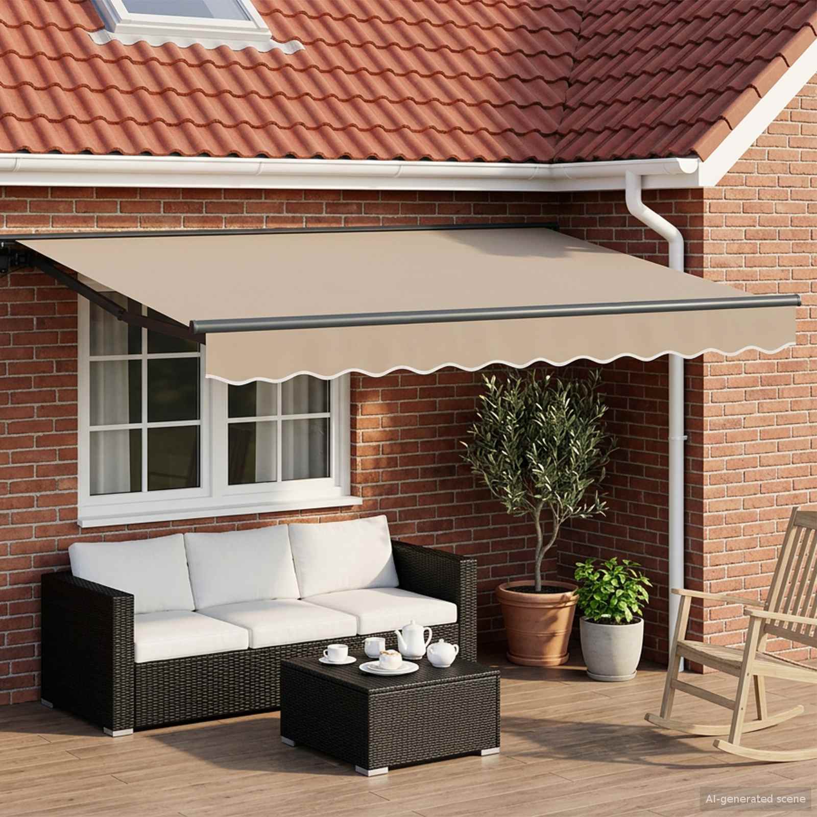 Elektrische ausziehbare Markise Beige und Anthrazit 3,5 x 2 m
