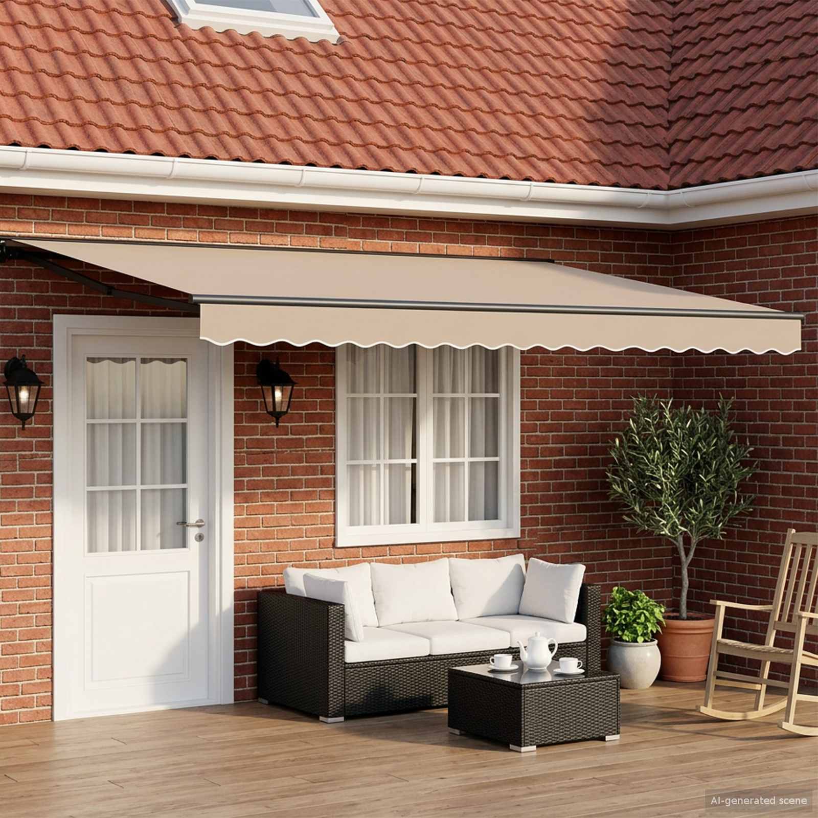 Elektrische ausziehbare Markise Beige und Anthrazit 4,5 × 3 m