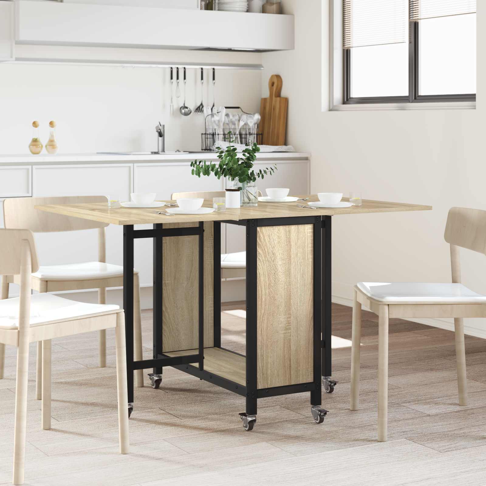 Faltbarer Esstisch mit Rollen 130 x 80 x 76,5 cm Stahl PB