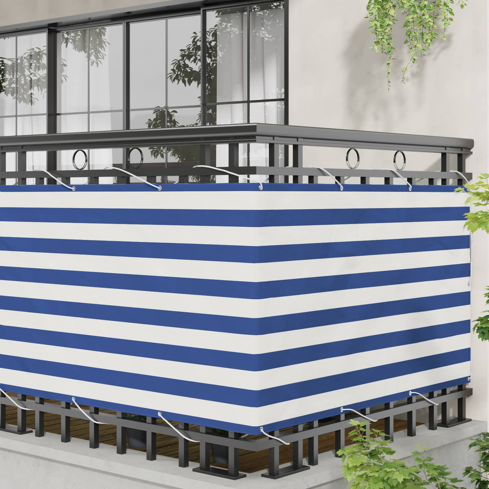 Balkonsichtschutz Blau und Weiß 100 x 400 cm Oxford-Stoff