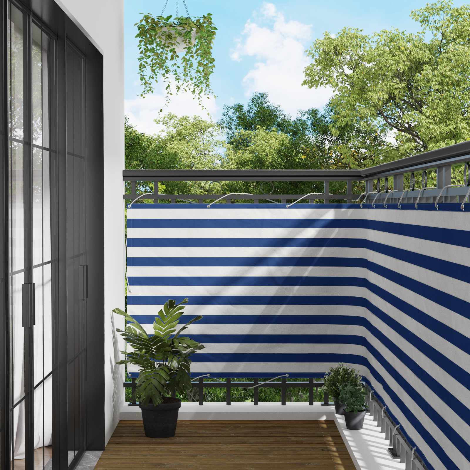 Balkonsichtschutz Blau und Weiß 110 x 800 cm Oxford-Stoff