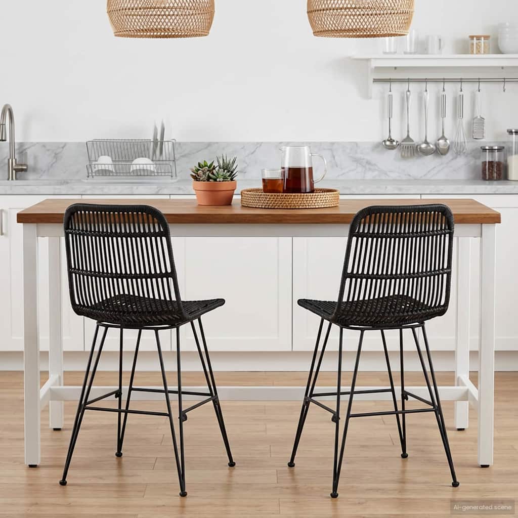Esststuhl 2 pcs Schwarz 41 x 55 x 85 cm Rattan und Stahl