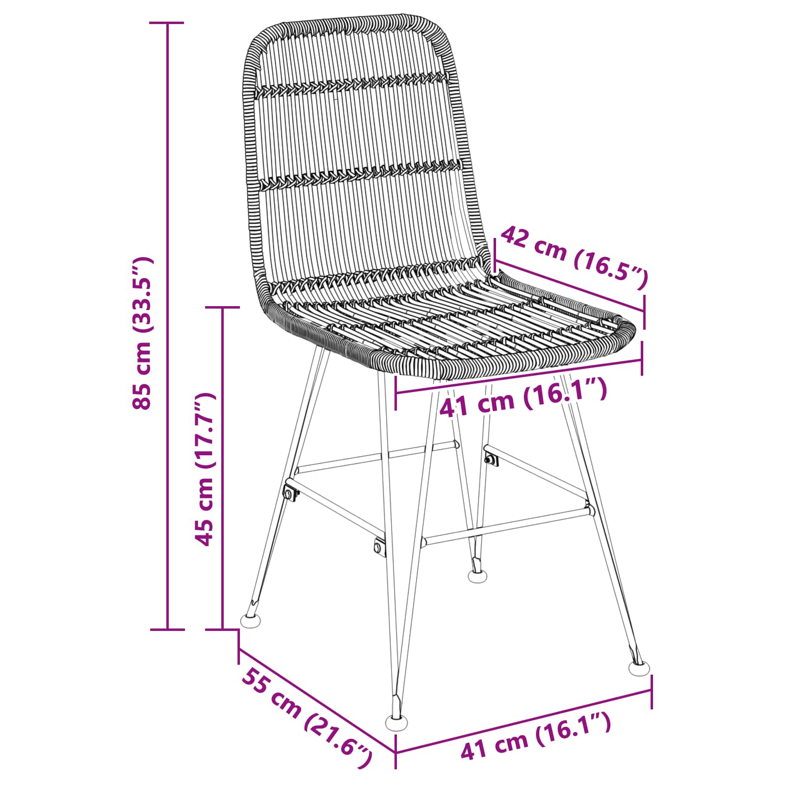 Esststuhl 2 pcs Schwarz 41 x 55 x 85 cm Rattan und Stahl