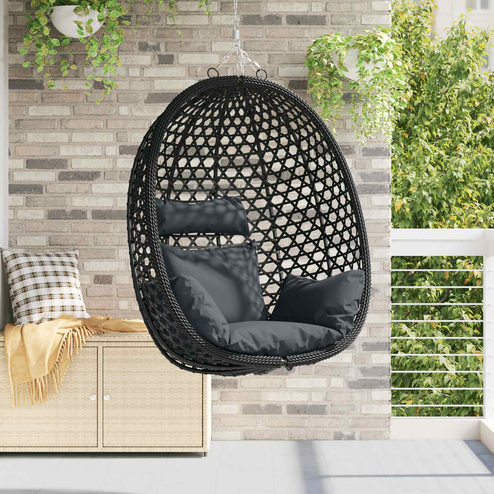 Hängesessel ohne Gestell Anthrazit und Schwarz Poly-Rattan