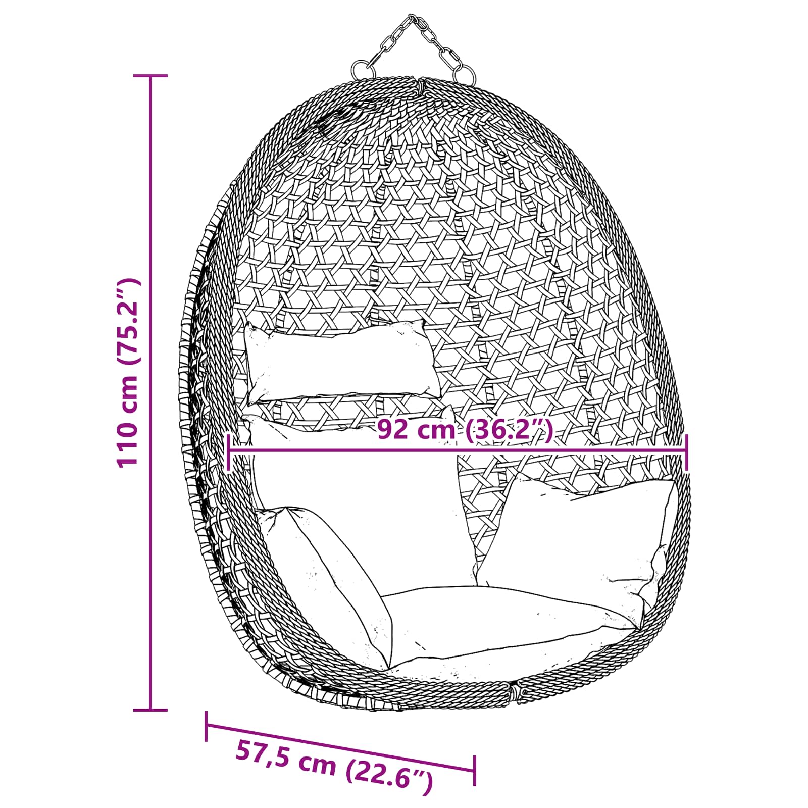 Hängesessel ohne Gestell Anthrazit und Schwarz Poly-Rattan