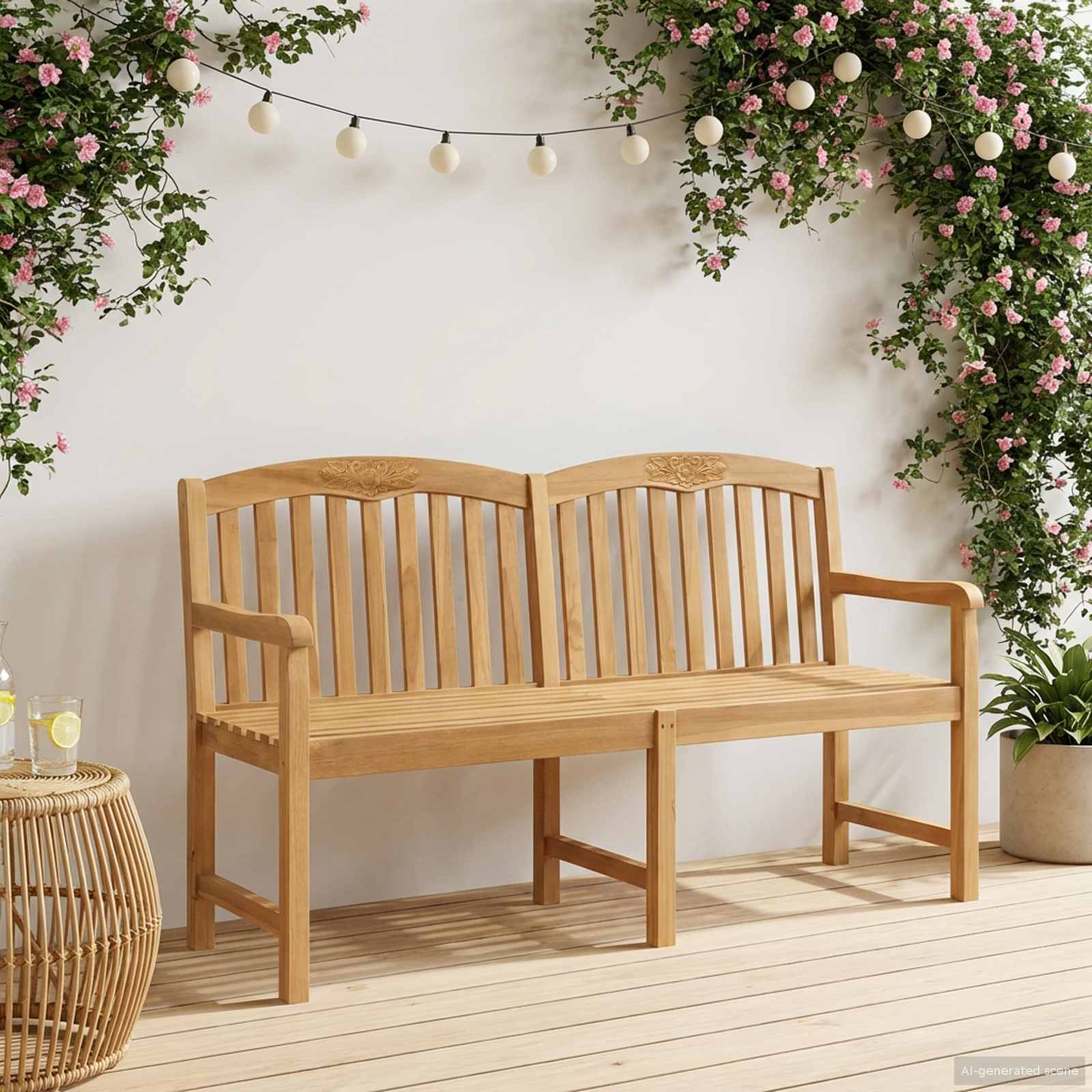 Handgefertigte Rosenbank Natur 179,5 x 61 x 90 cm