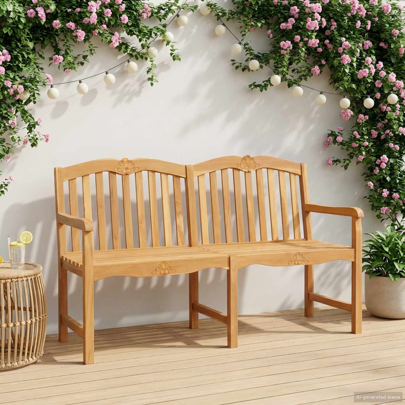 Handgefertigte Rosenbank Natur 150 x 60,5 x 95 cm