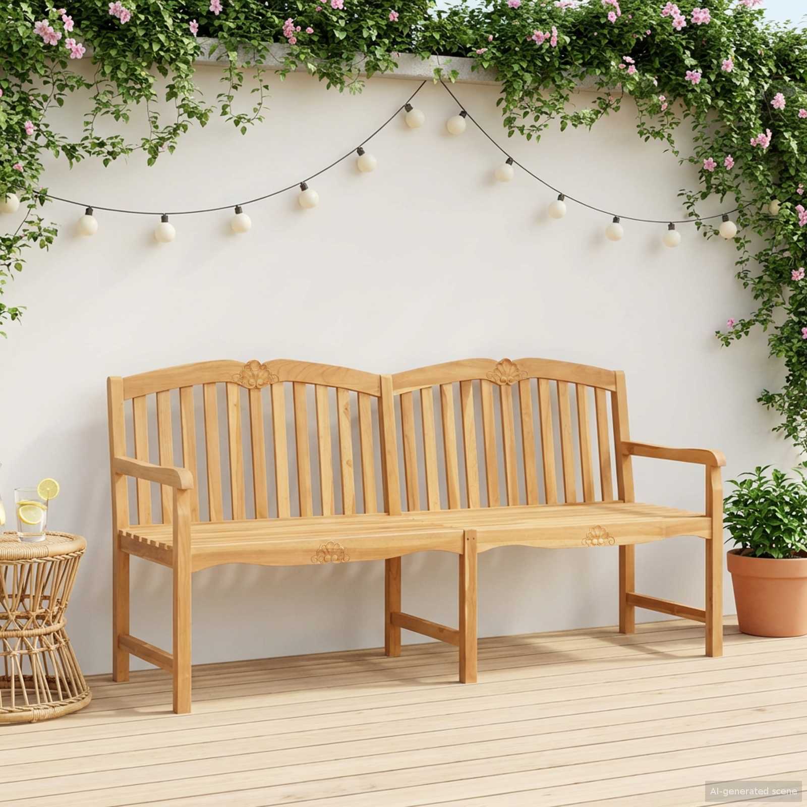 Handgefertigte Rosenbank Natur 180,5 x 60 x 96 cm