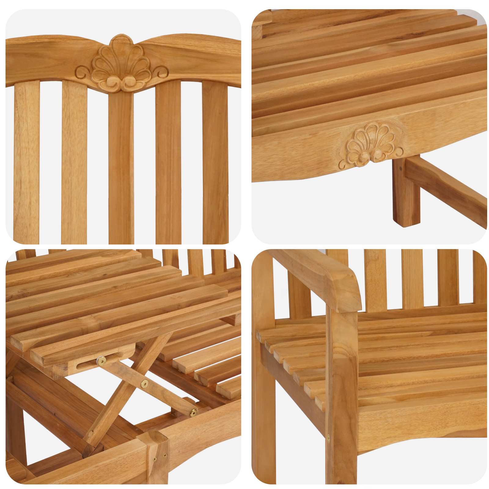 Handgefertigte Rosenbank Natur 155 x 60 x 94 cm Massivholz Teak