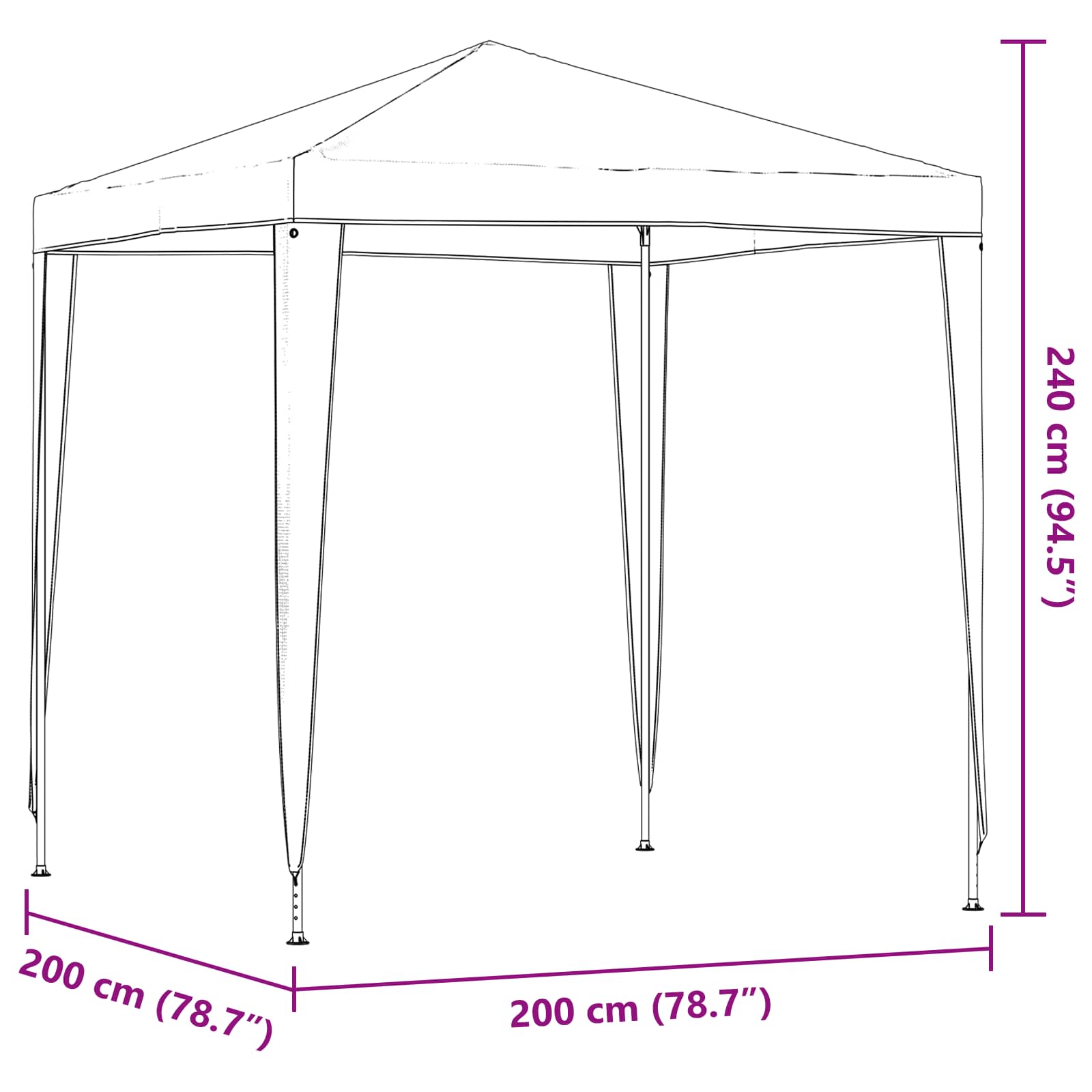 Party-Zelt 200 x 200 x 240 cm Rot PE und Stahl