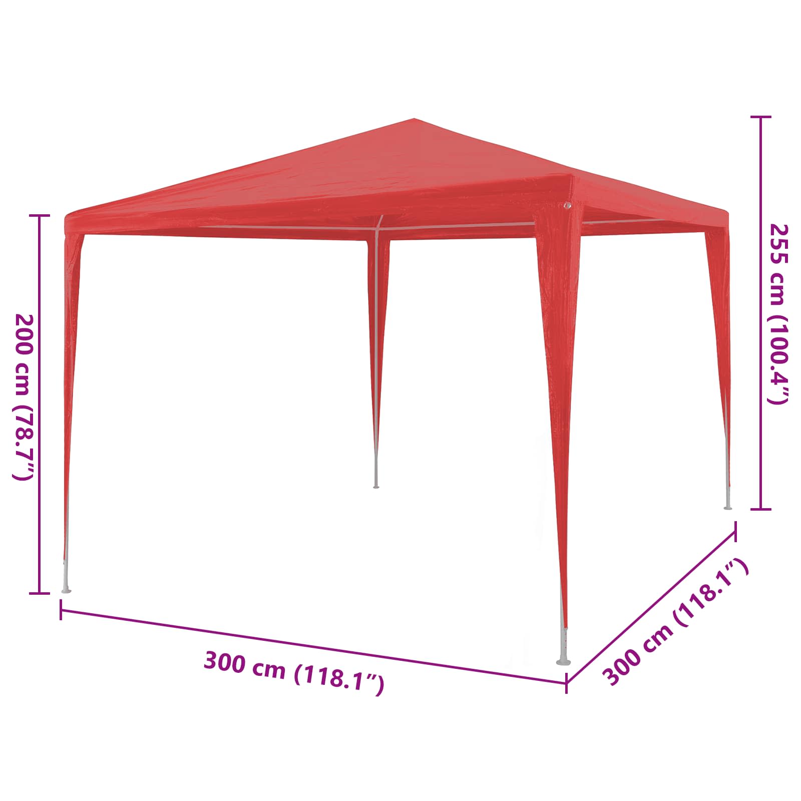 Partyzelt Rot 300 x 300 x 255 cm PE und Stahl