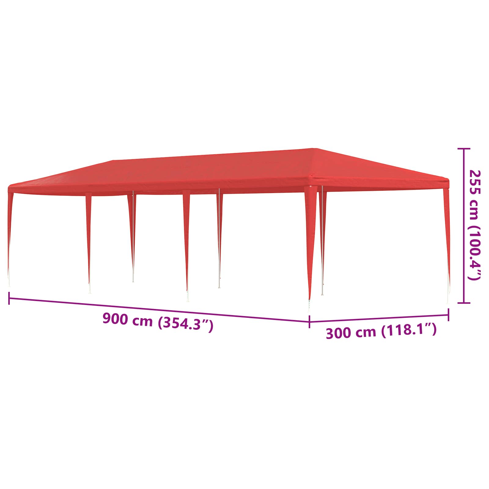 Partyzelt Rot 900 x 300 x 255 cm PE und Stahl