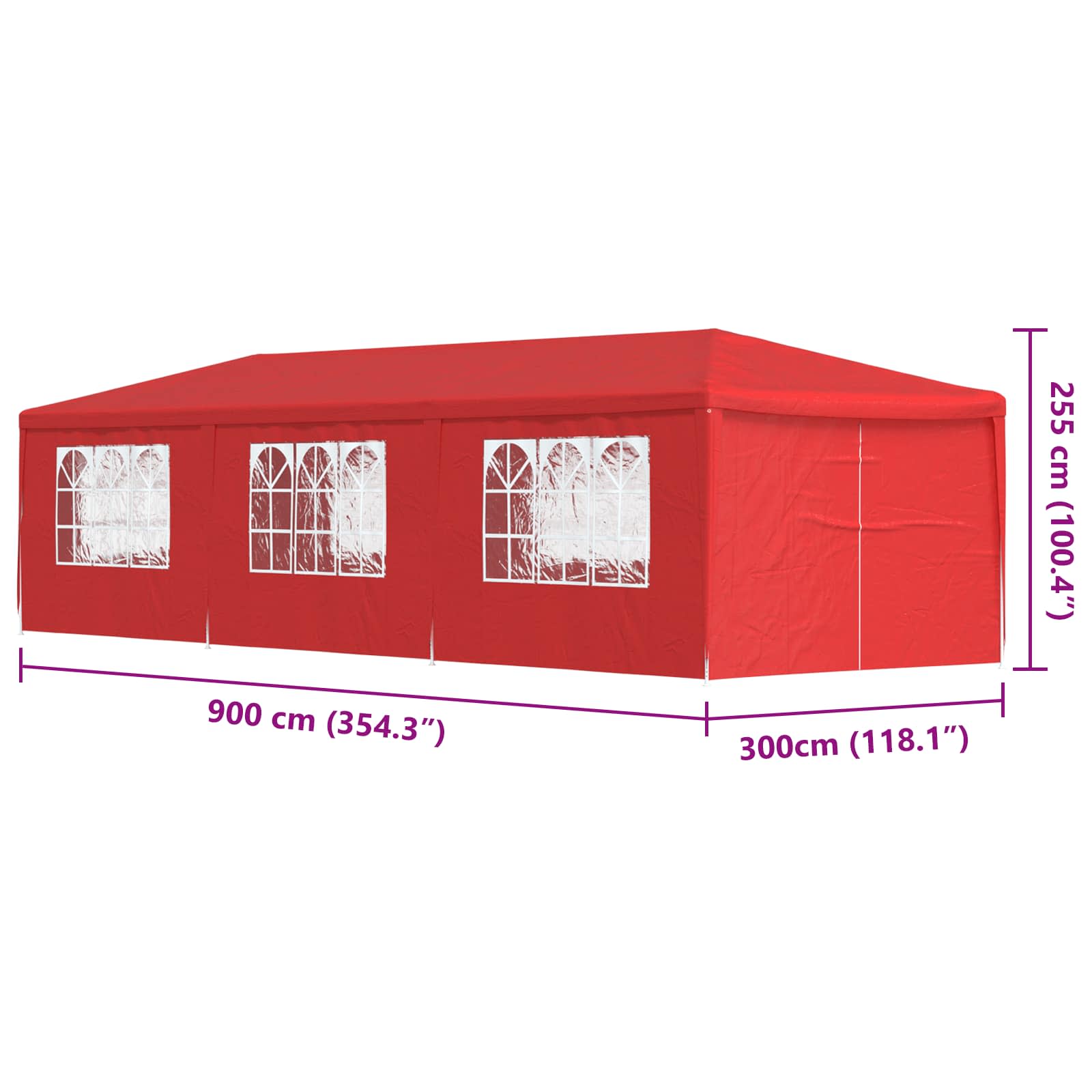 Party-Zelt 900 x 300 x 255 cm Rot PE und Stahl