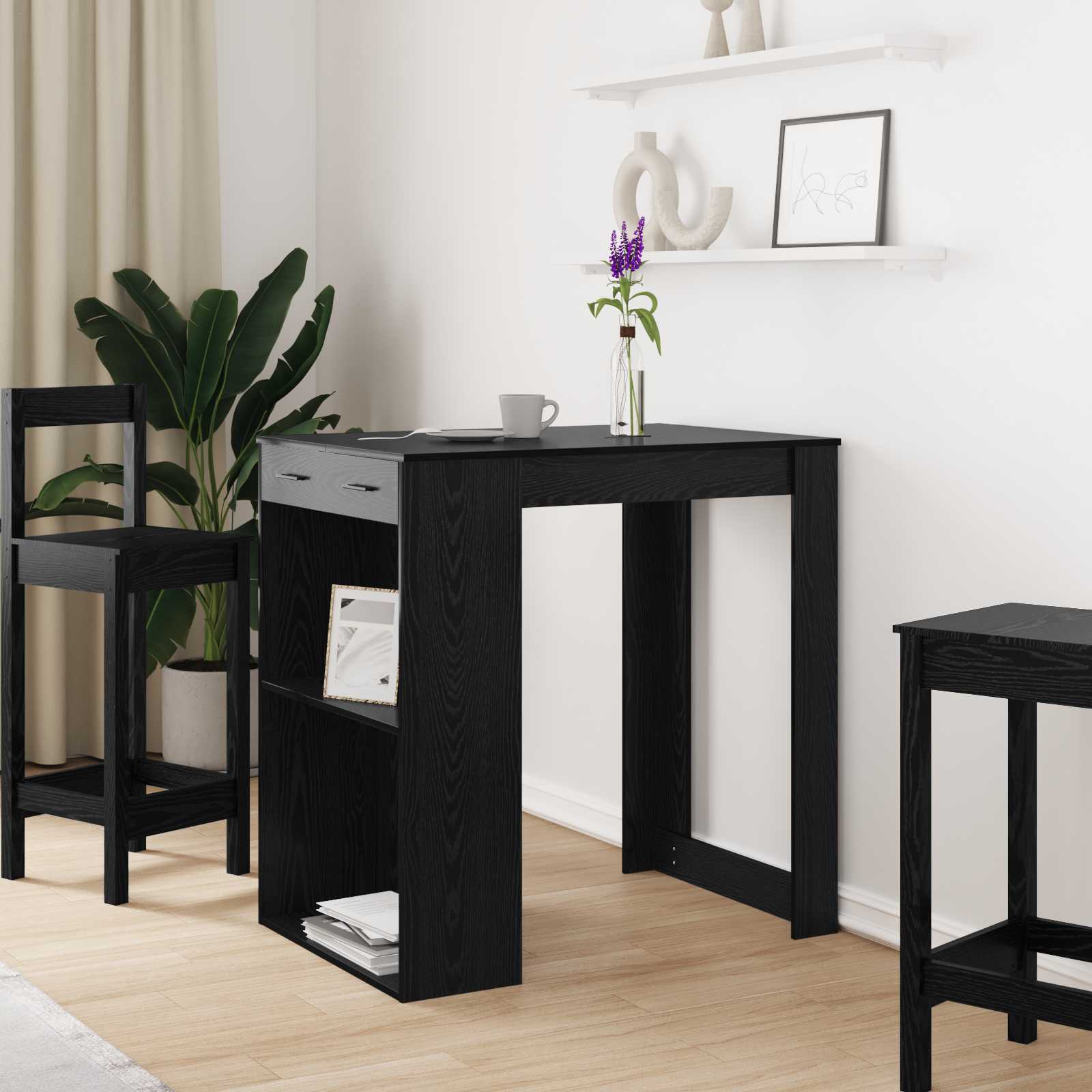 Bartisch Schwarz Eichen-Optik 102 x 70 x 103,5 cm Holzwerkstoff