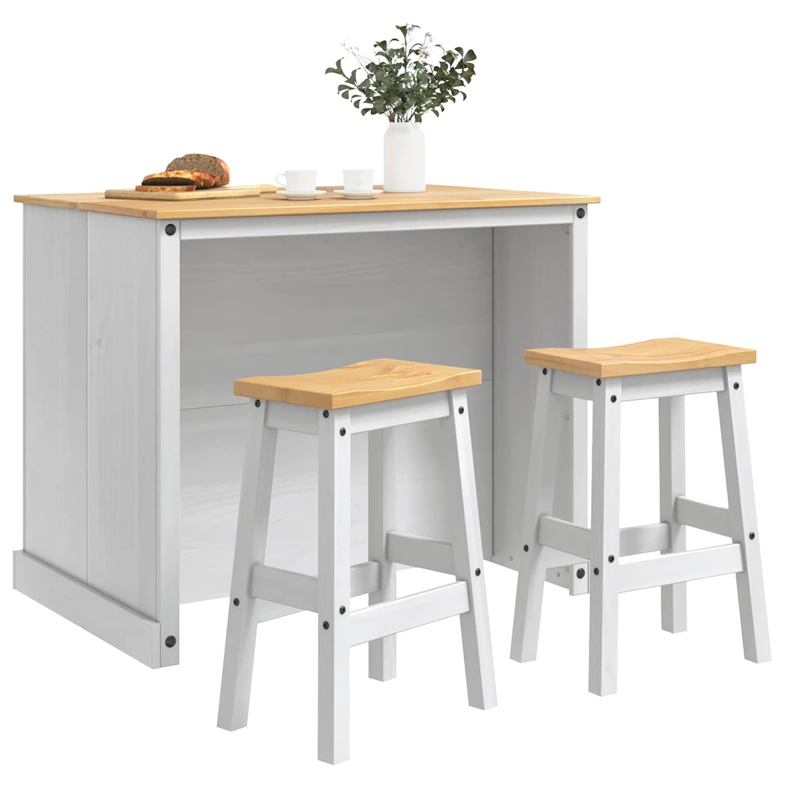 Kücheninsel Set mit Tür 3 pcs Weiß und Honigwachs Massiv-Kiefer