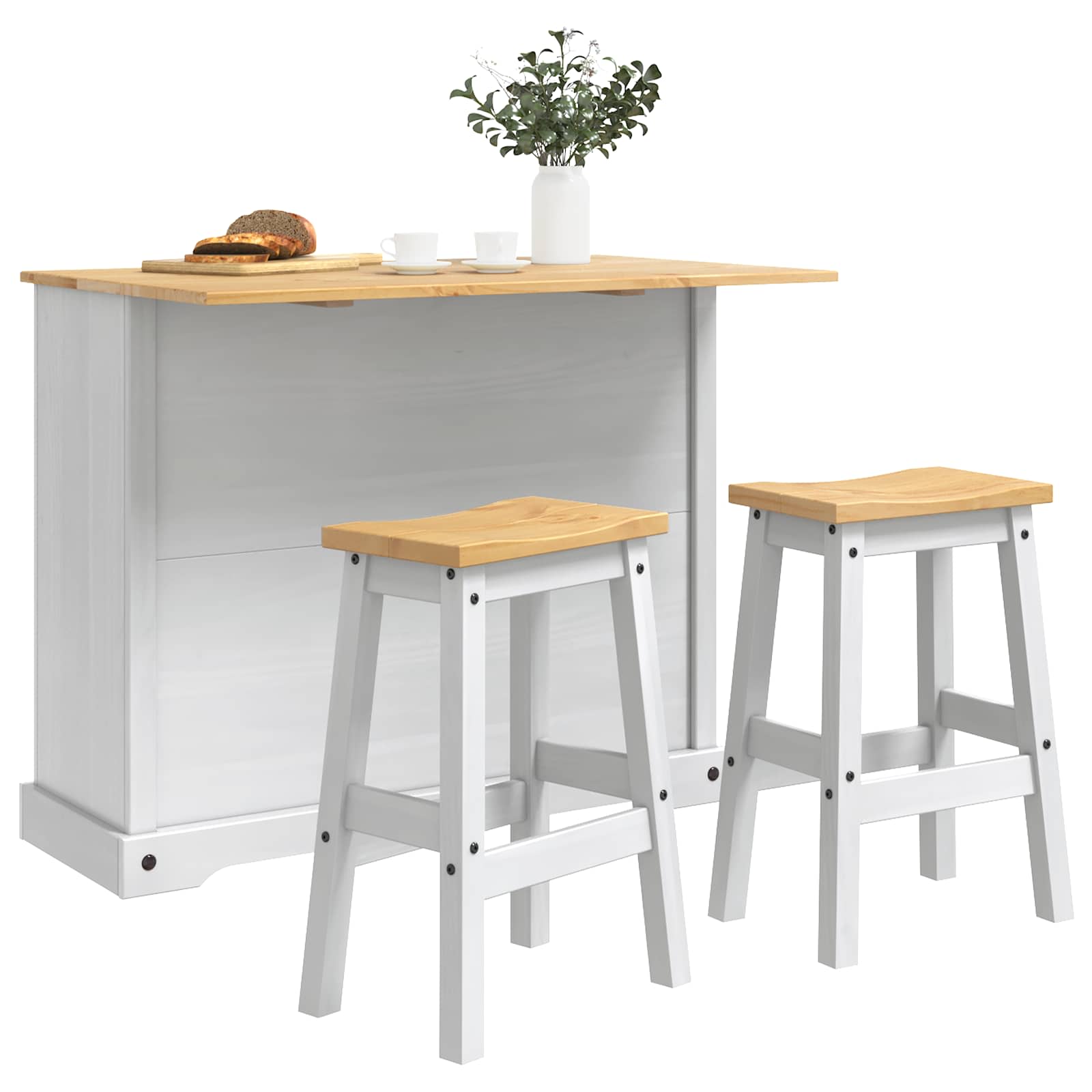 Kücheninsel Set mit Tür 3 pcs Weiß und Honigwachs Massiv-Kiefer