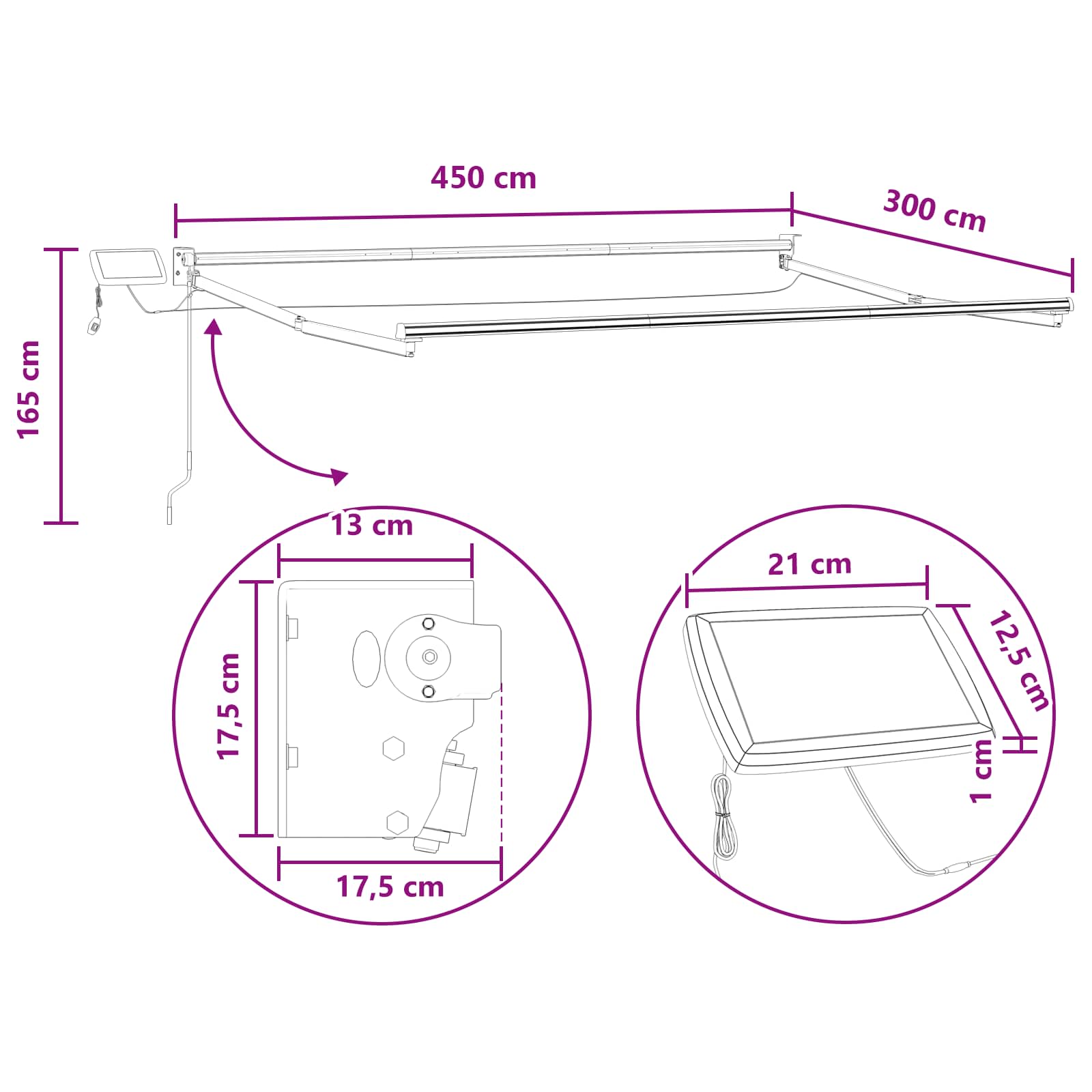 Manuelle Gelenkarmmarkise mit LEDs Sand