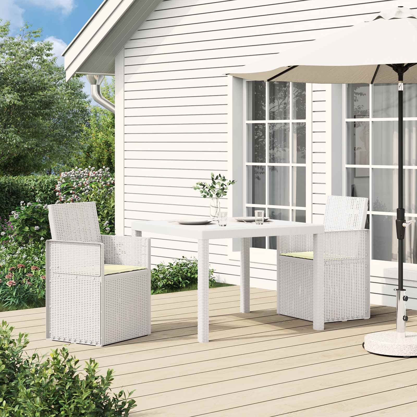 Garten Esszimmerstühle 2 pcs Weiß und Creme PP