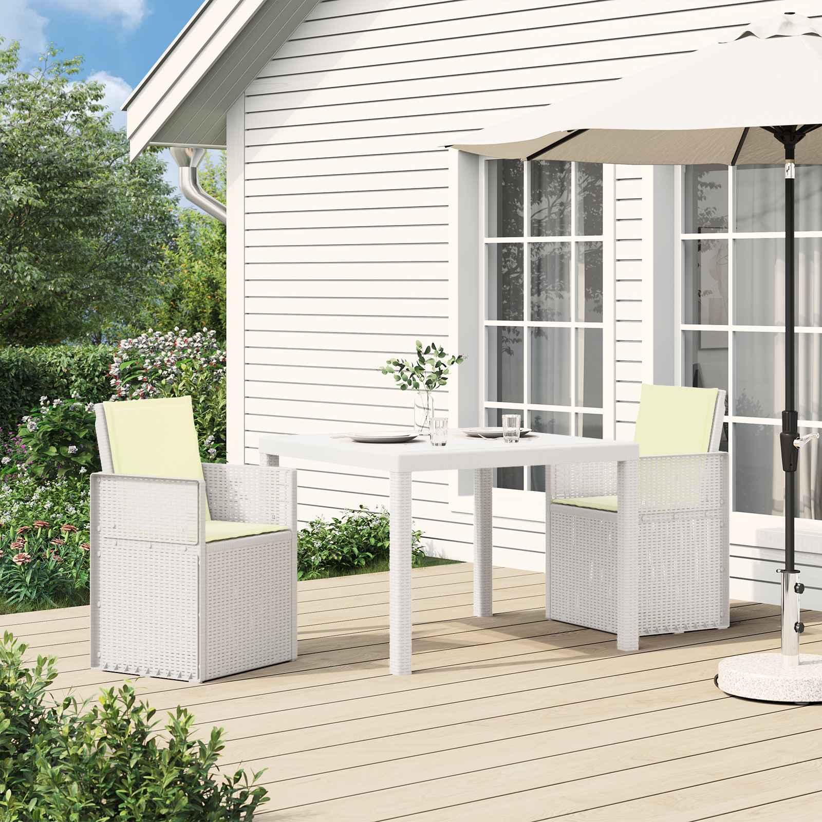 Garten Esszimmerstühle 2 pcs Weiß und Creme PP