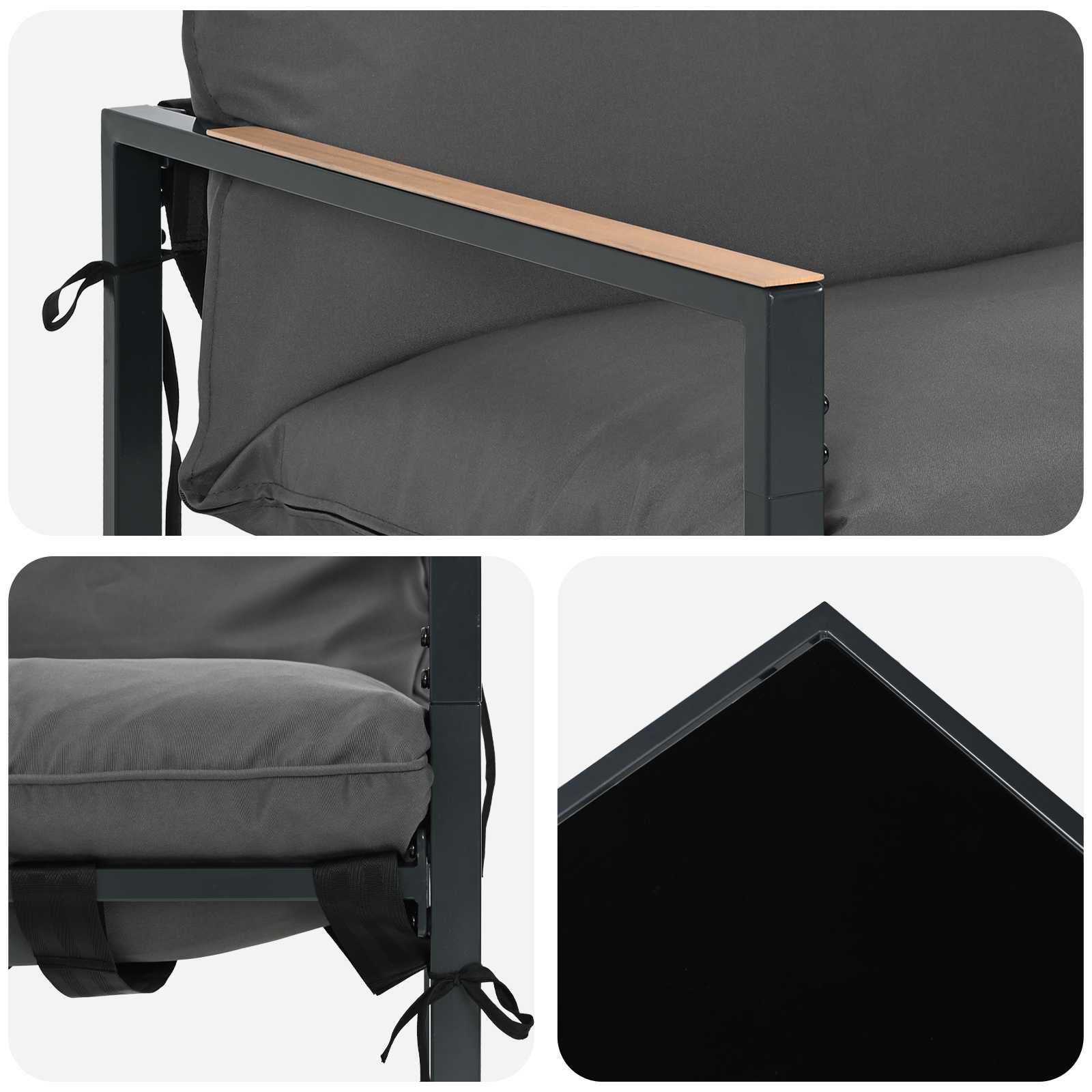 Gartensofa-set 4 pcs Schwarz und Anthrazit Stahl