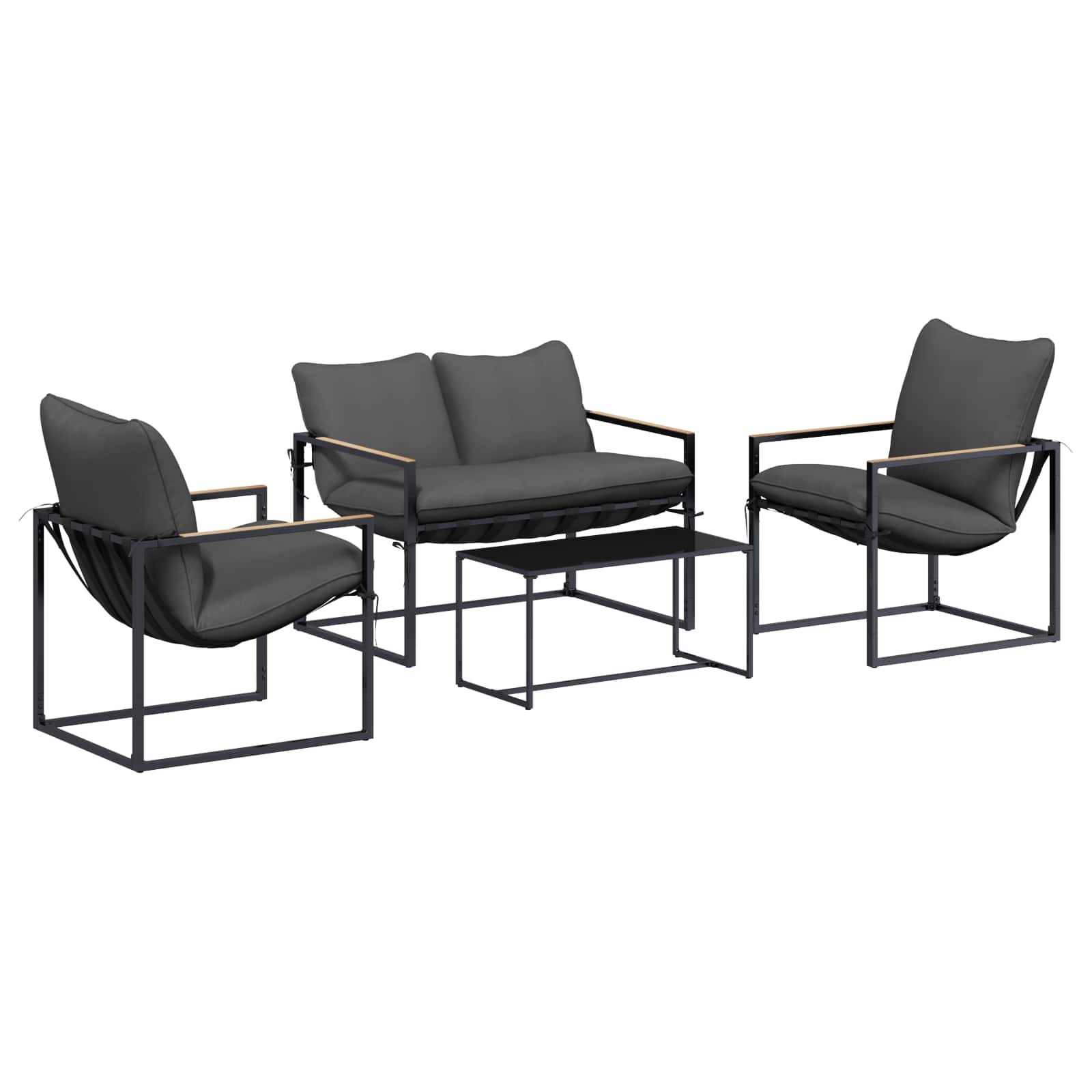 Gartensofa-set 4 pcs Schwarz und Anthrazit Stahl
