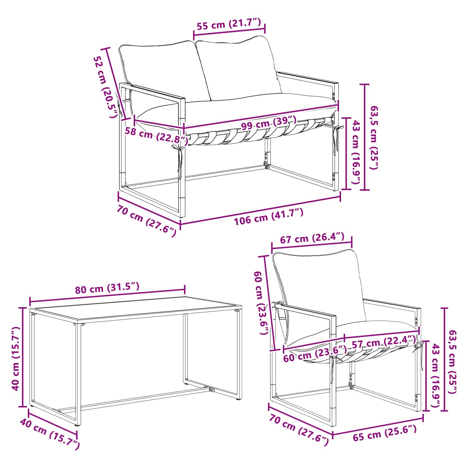 Gartensofa-set 4 pcs Schwarz und Anthrazit Stahl