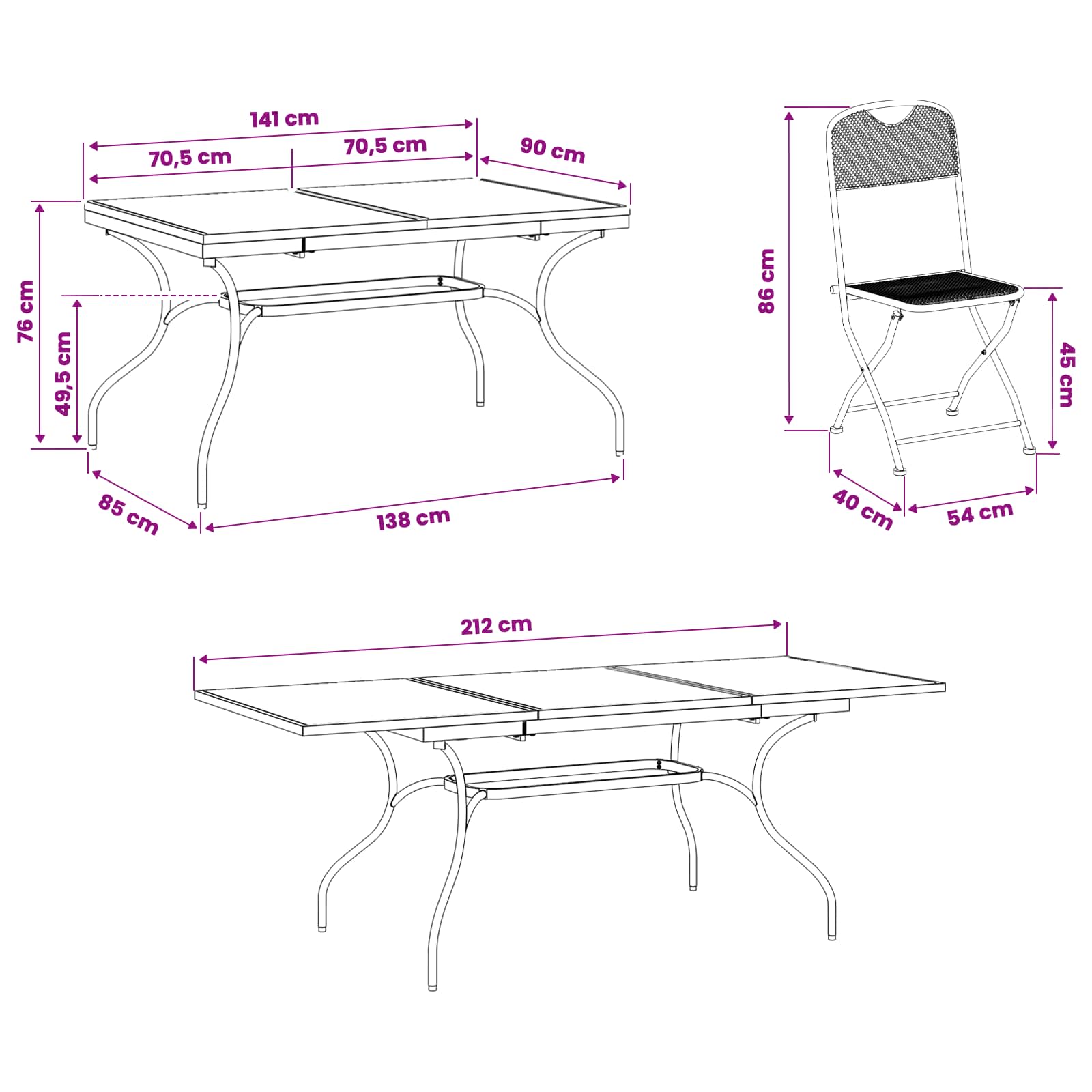 Garten Essgruppe 7 pcs Anthrazit 212 x 90 x 76 cm
