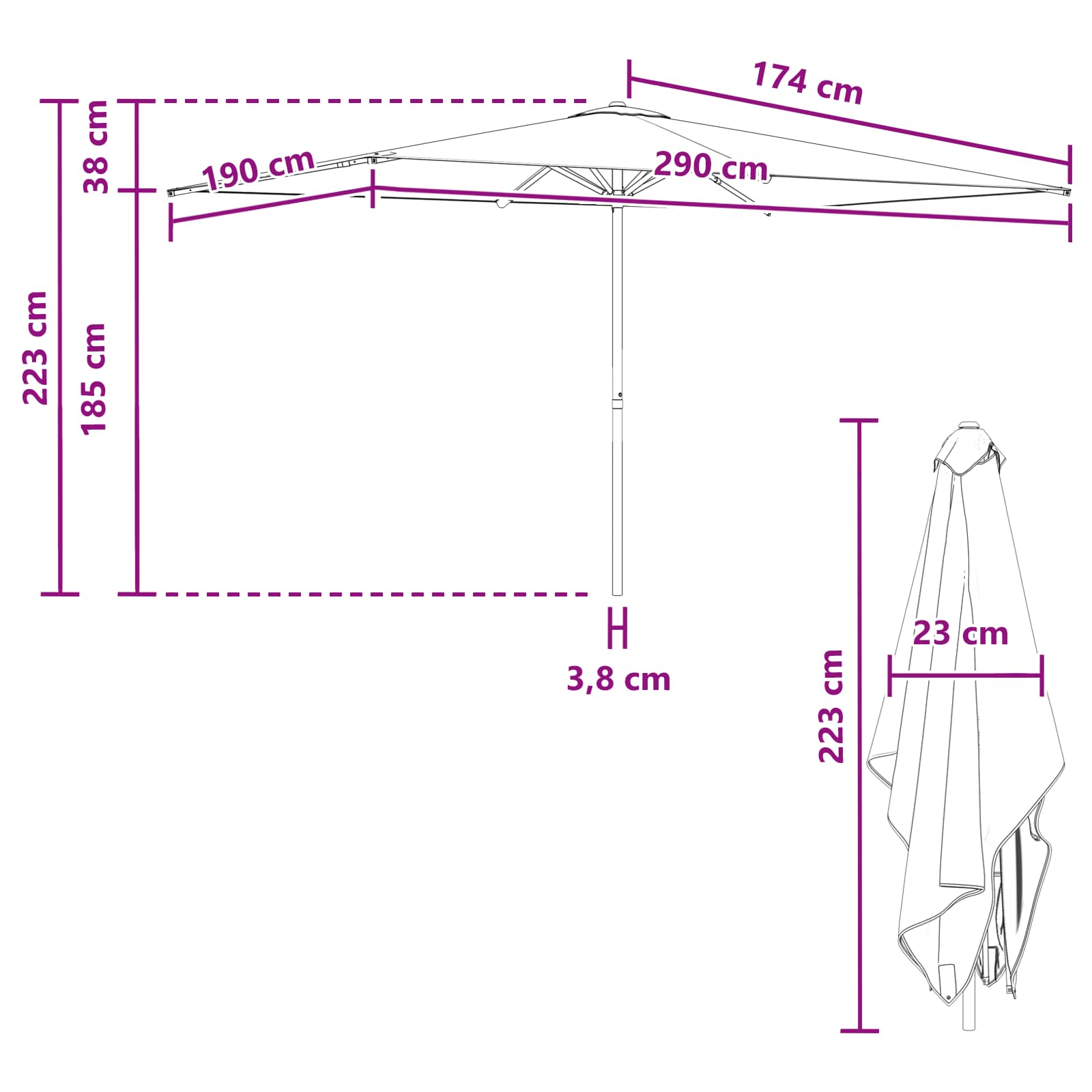 Garten-Sonnenschirm 200 x 300 cm Polyester Rechtwinklig