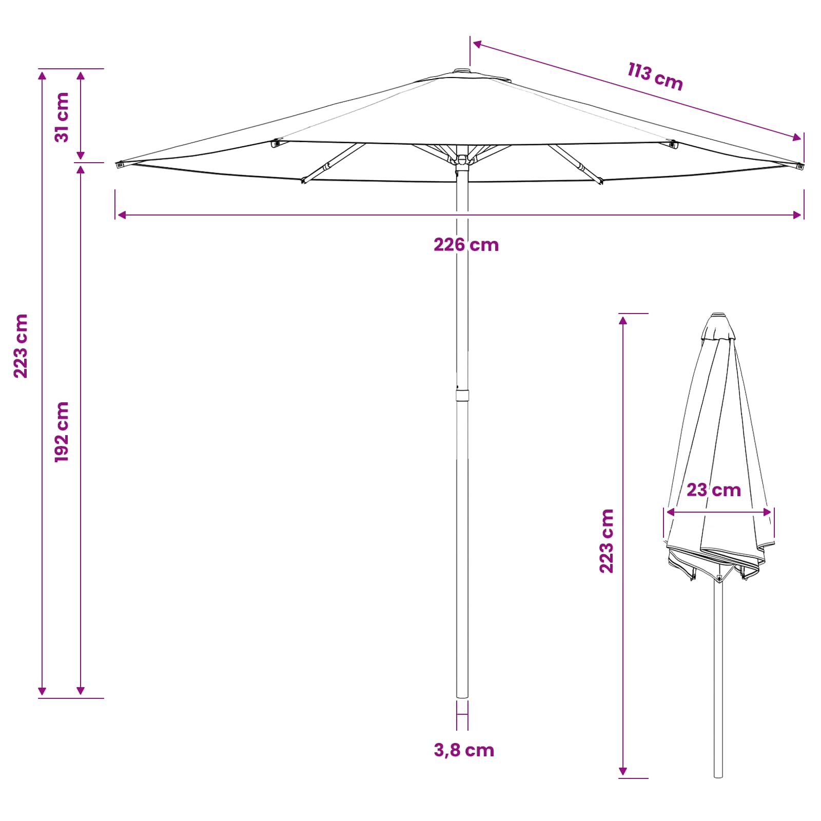 Garten-Sonnenschirm 230 x 230 cm Polyester Rechtwinklig